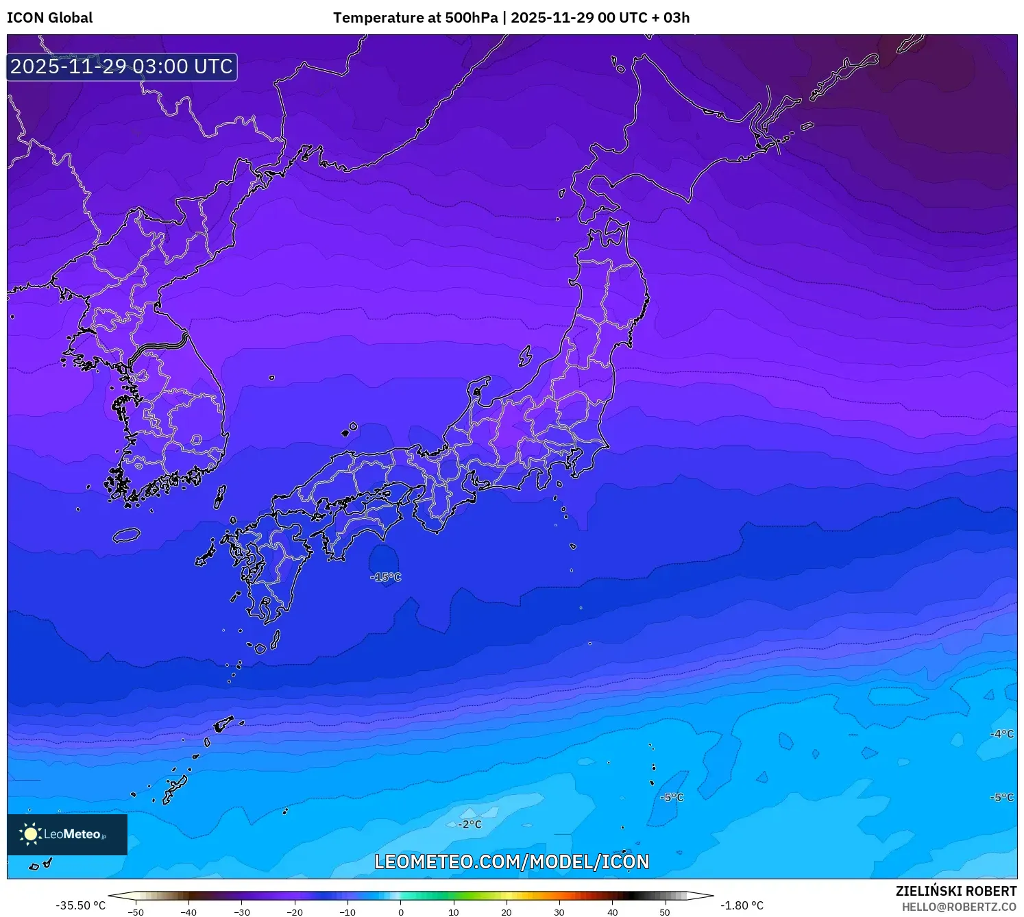 ICON model - Japan, Temperature at 500hPa