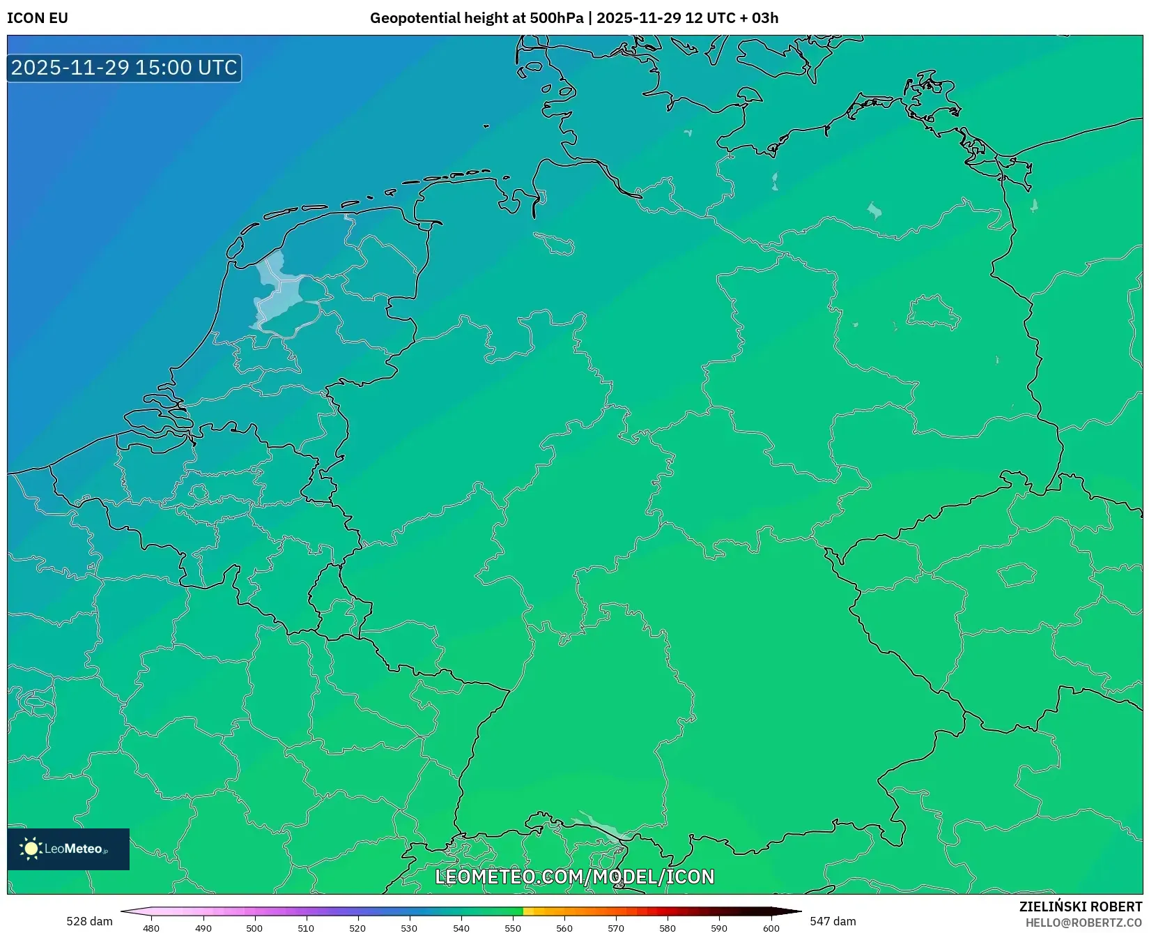 ICON model - Germany, Geopotential height at 500hPa