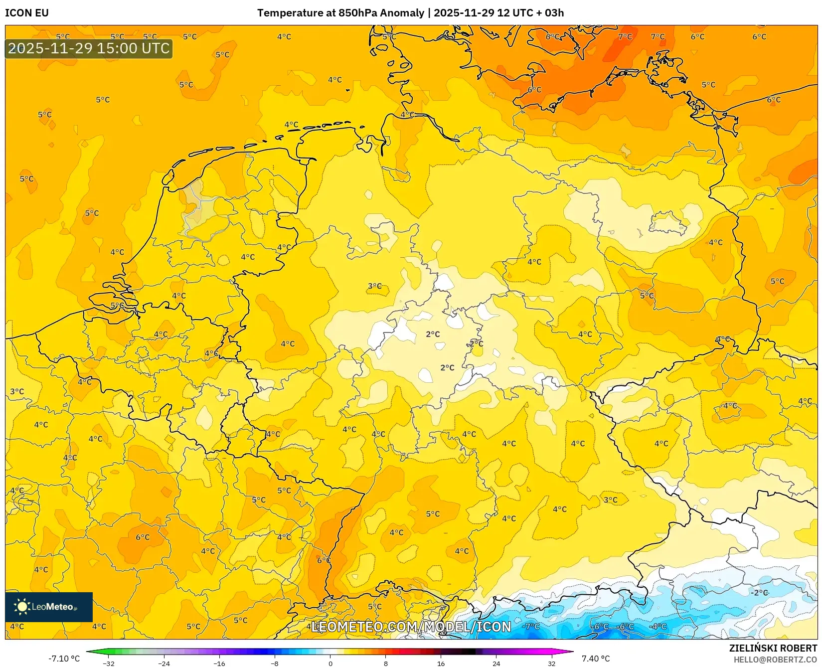 ICON model - Germany, Temperature at 850hPa Anomaly