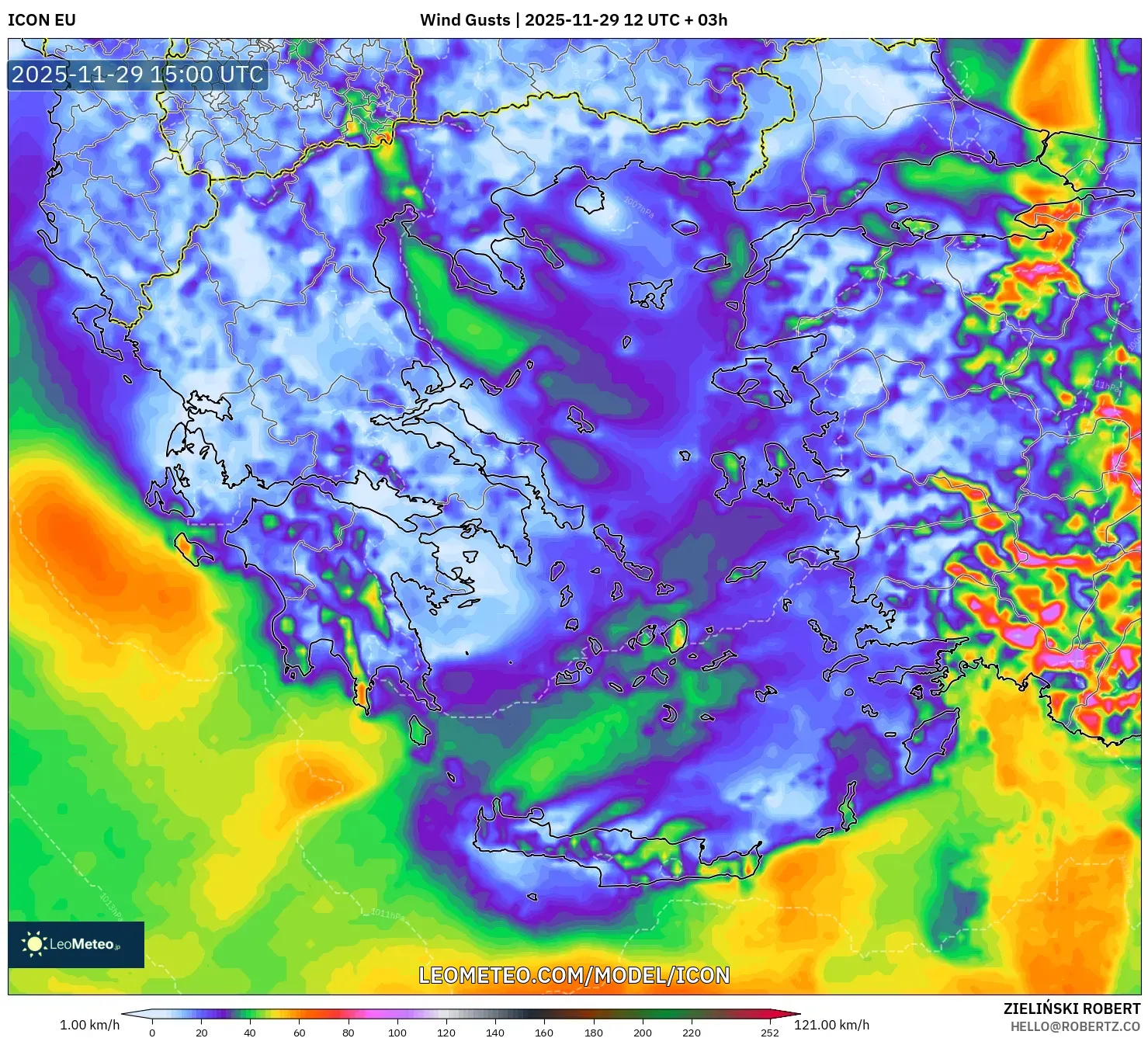 ICON model - Greece, Wind Gusts