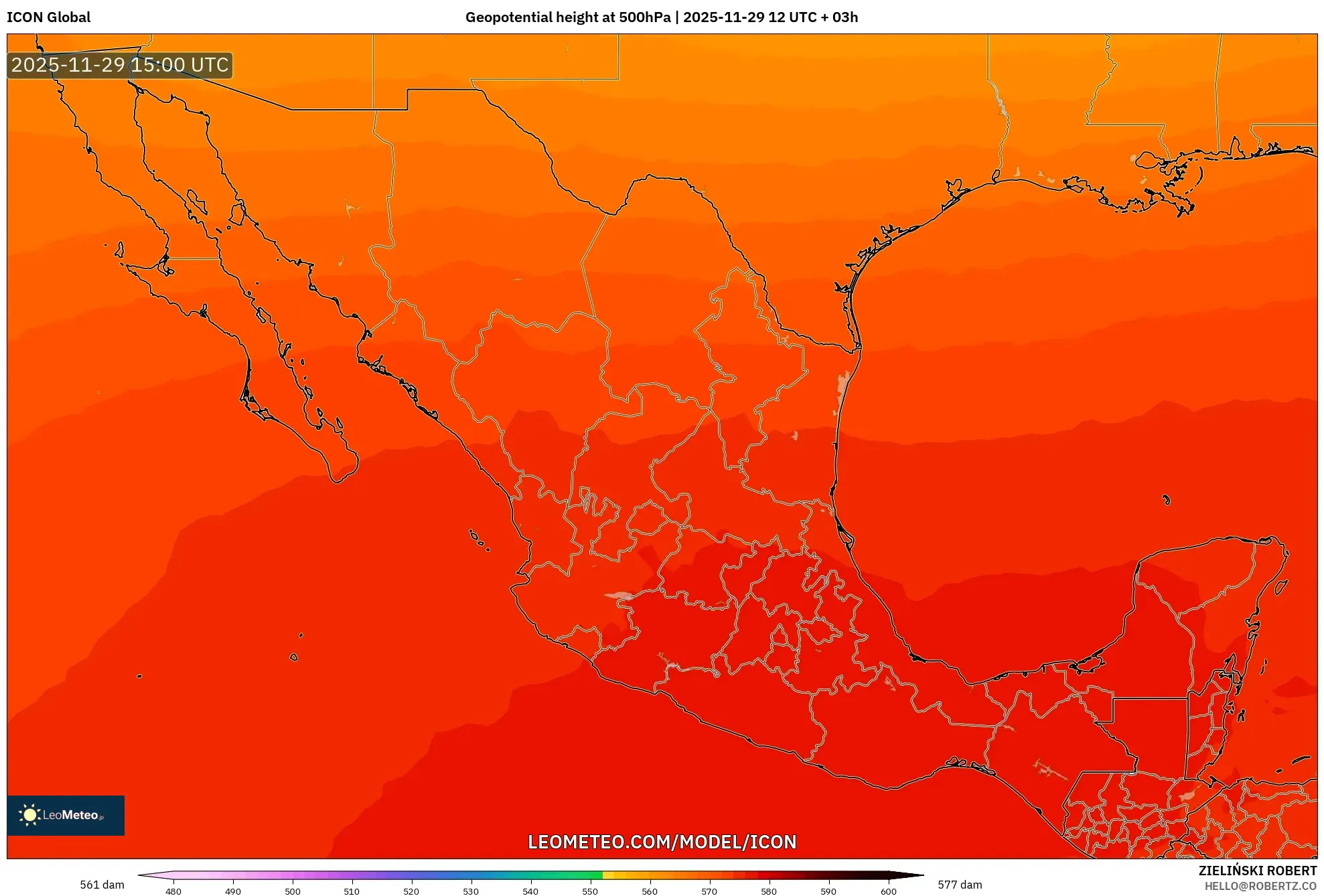 ICON model - Mexico, Geopotential height at 500hPa