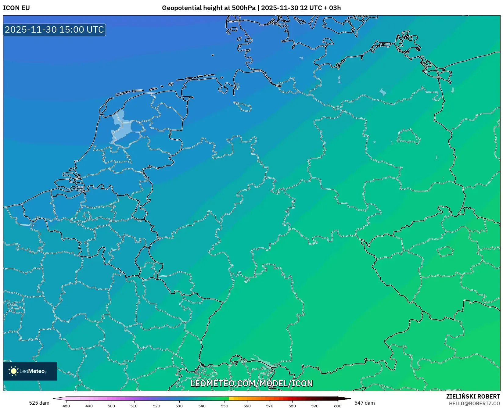 ICON model - Germany, Geopotential height at 500hPa