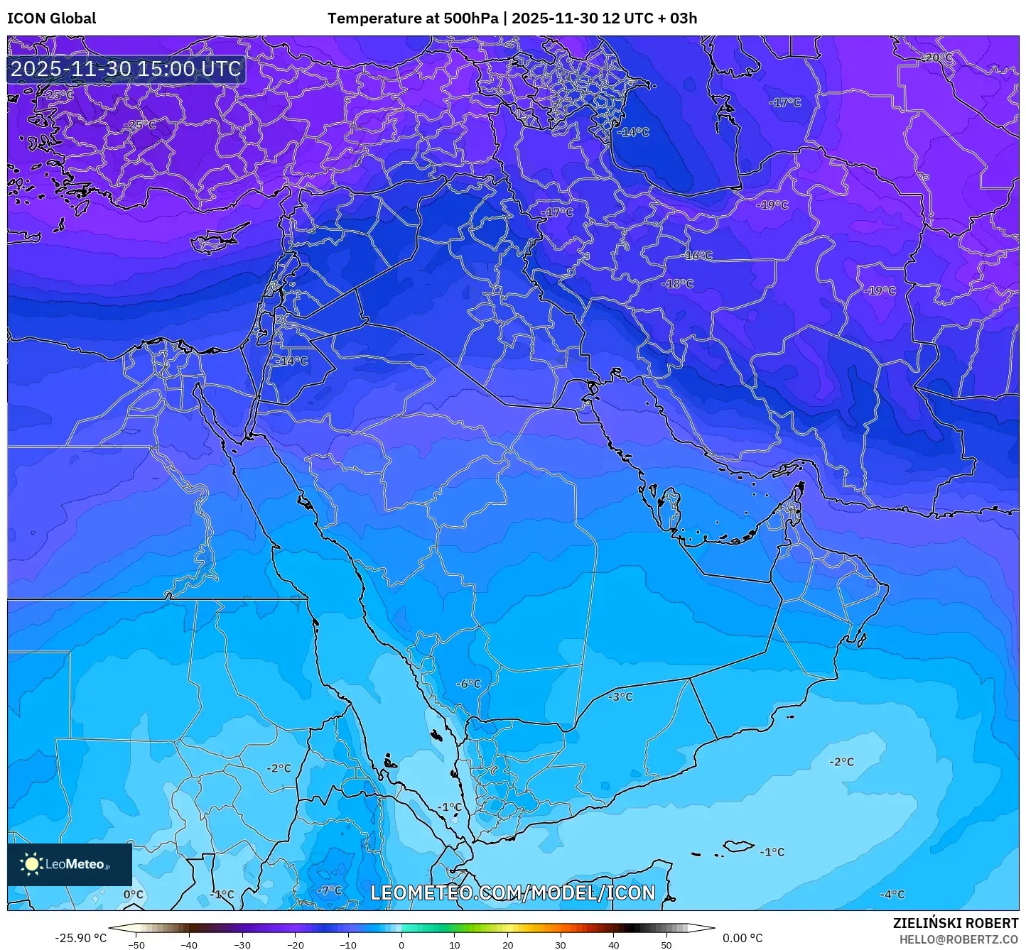 ICON model - Middle East, Temperature at 500hPa