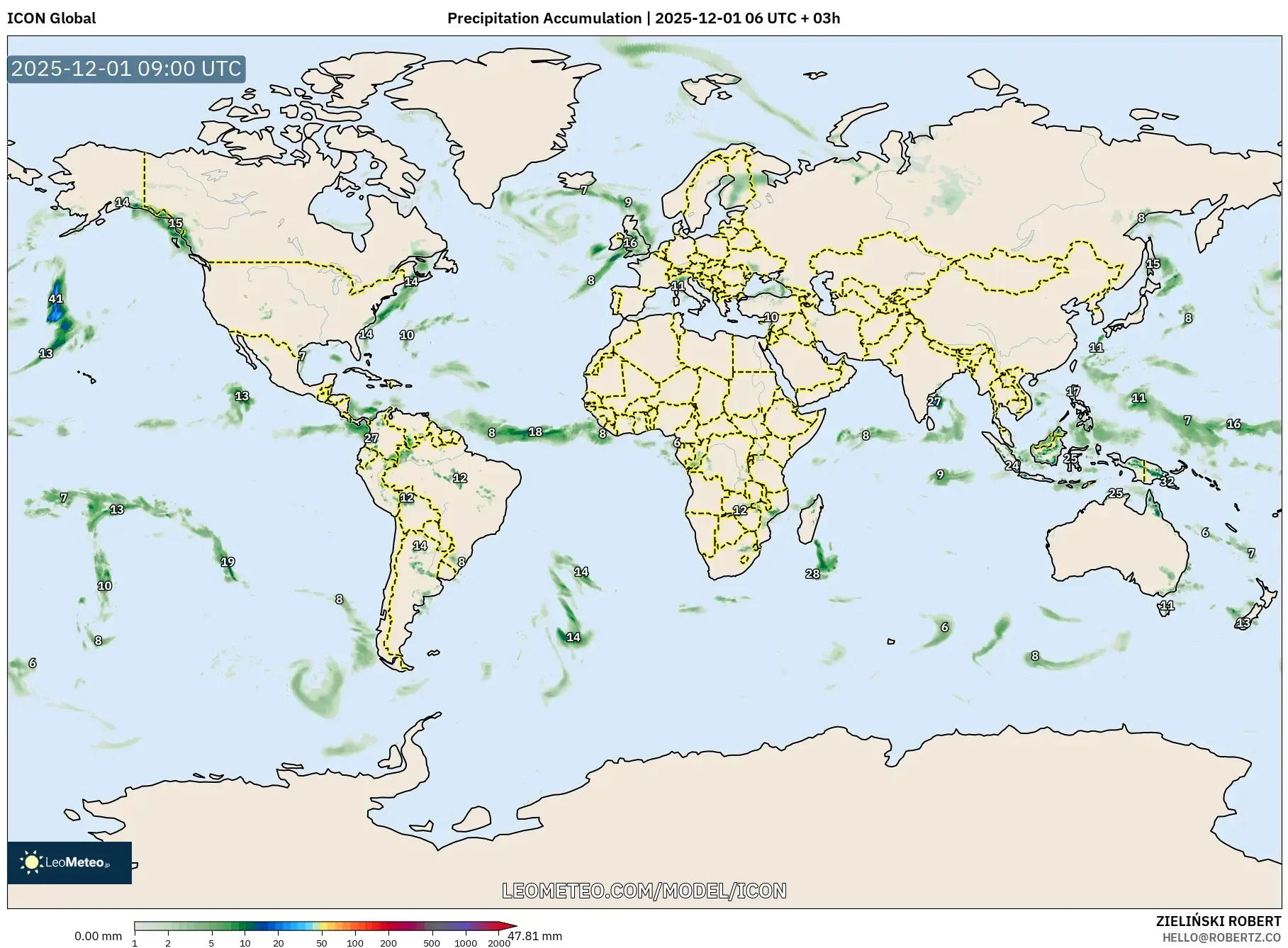 ICON model - World, Precipitation Accumulation