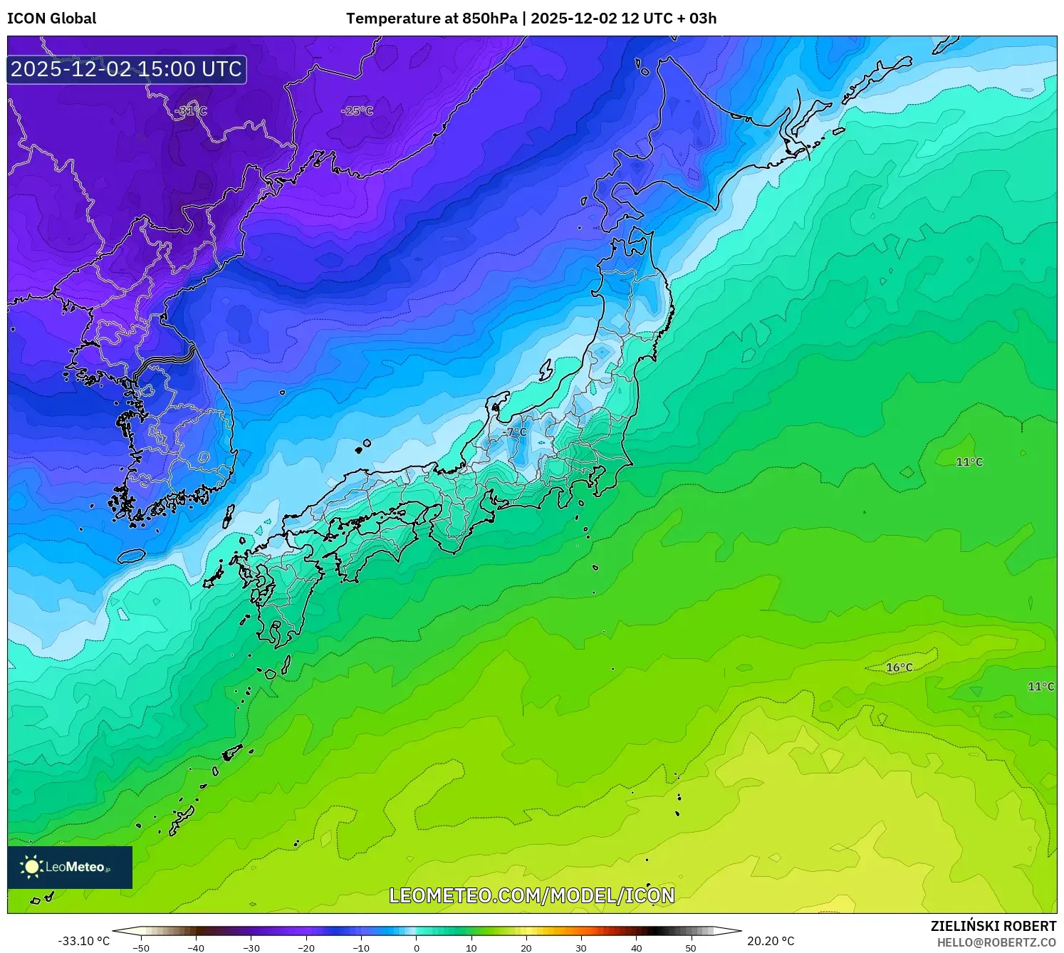 ICON model - Japan, Temperature at 850hPa