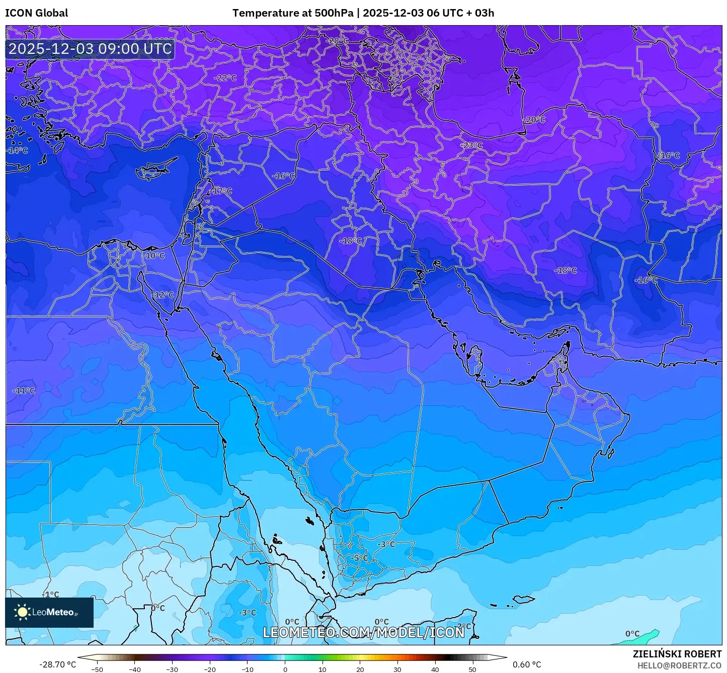 ICON model - Middle East, Temperature at 500hPa