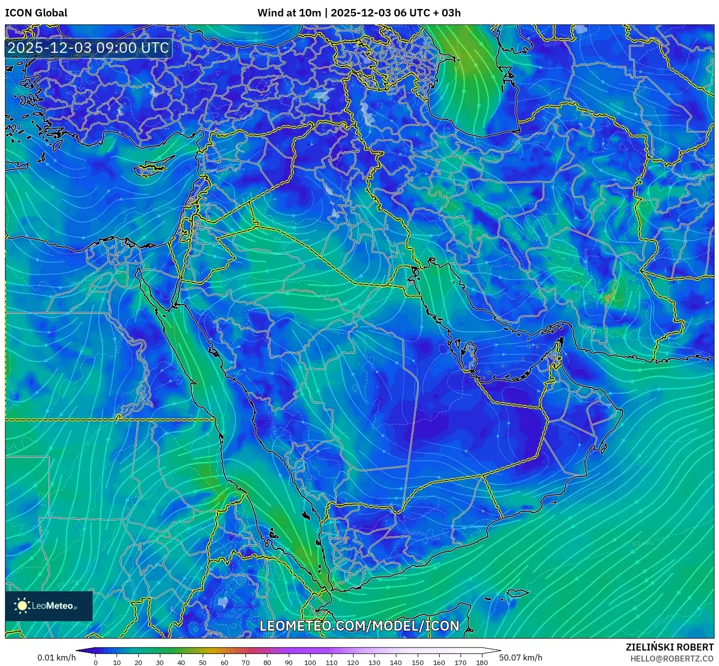 ICON model - Middle East, Wind at 10m