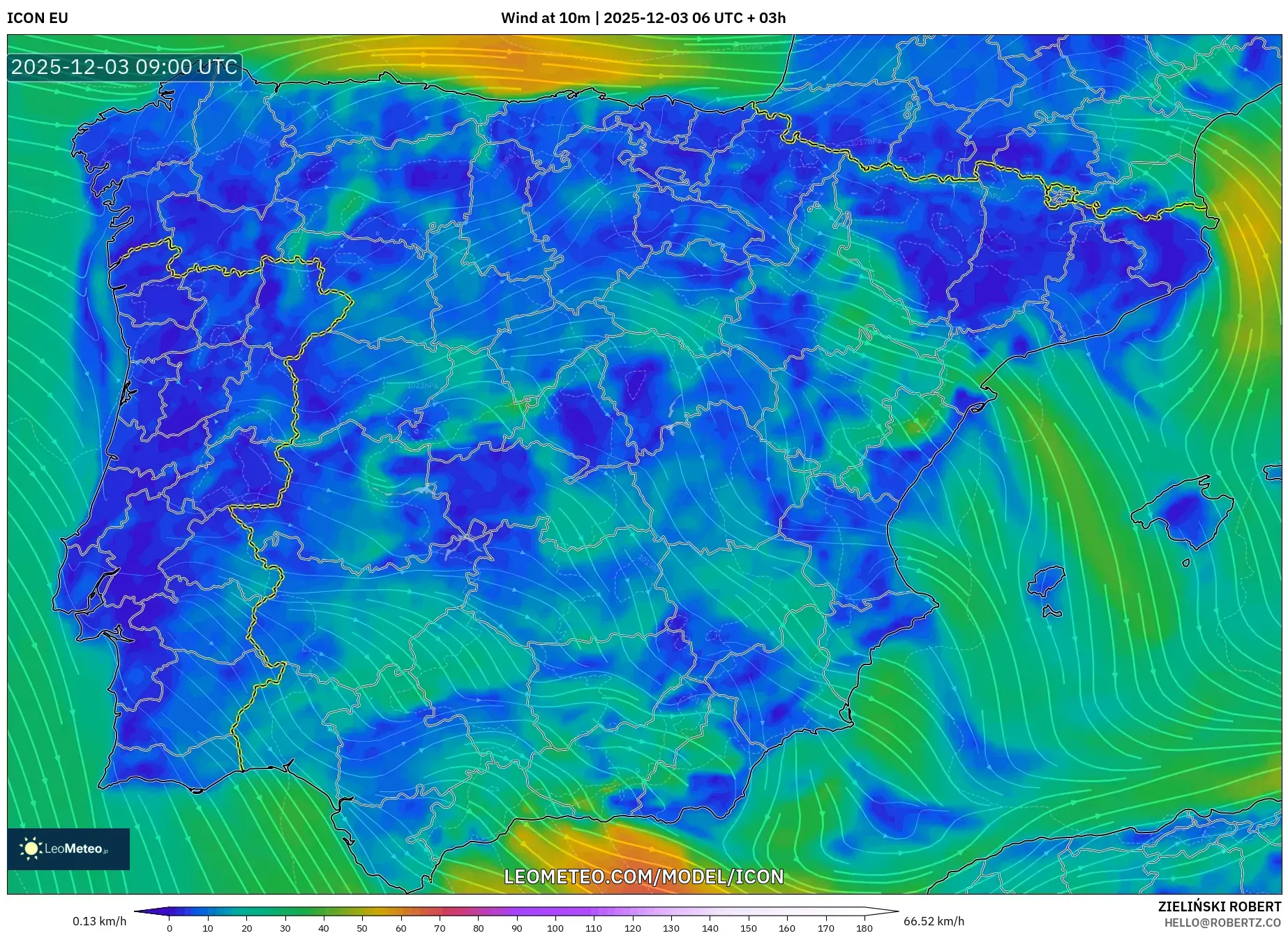 ICON model - Spain, Wind at 10m