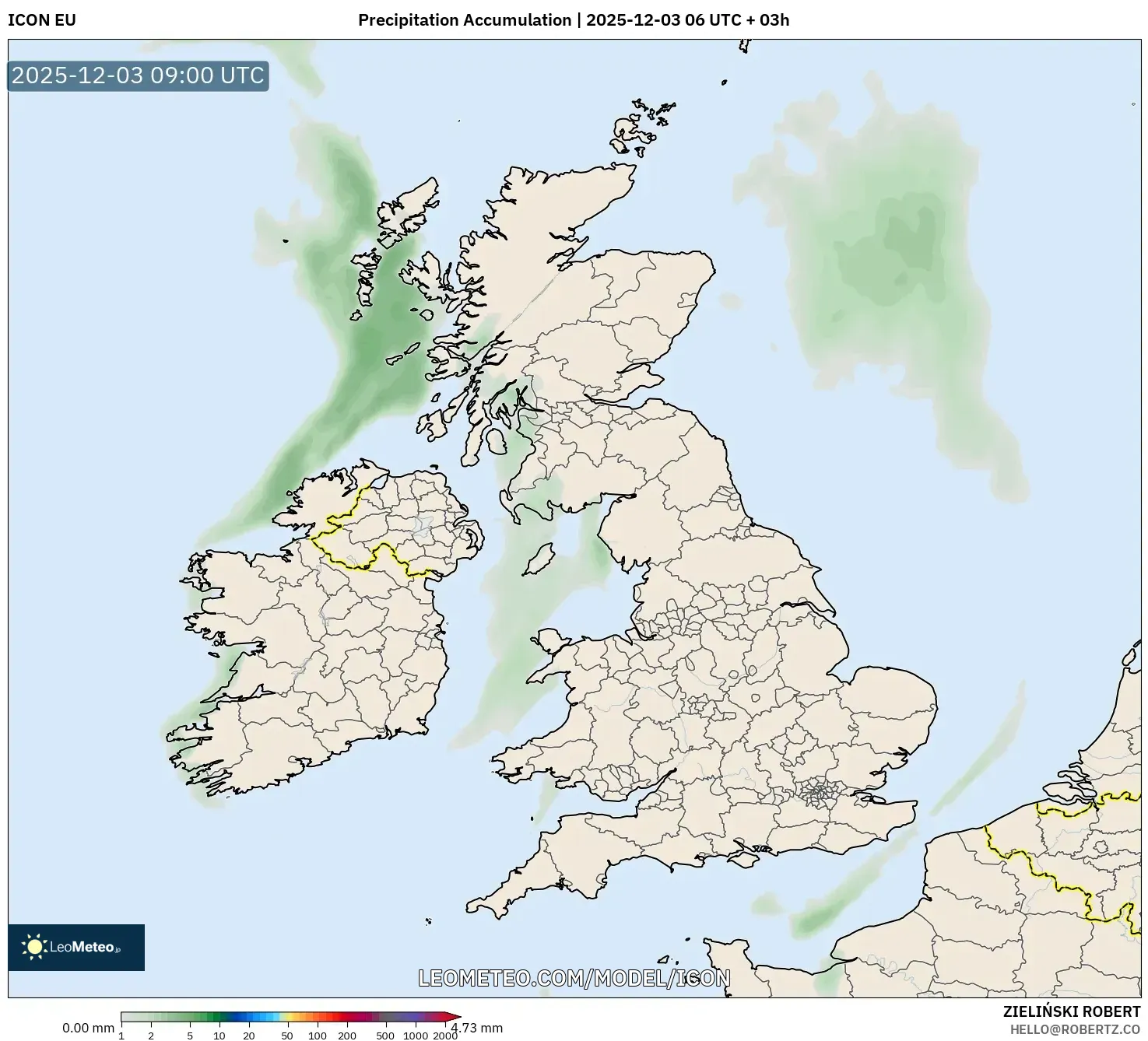 ICON model - United Kingdom, Precipitation Accumulation