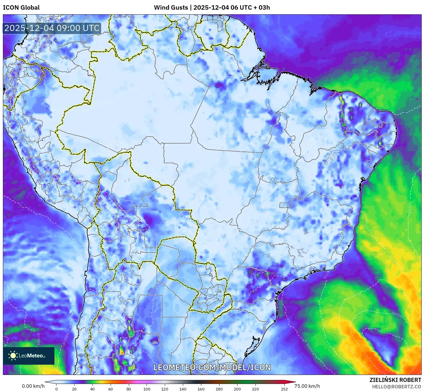 ICON model - Brazil, Wind Gusts