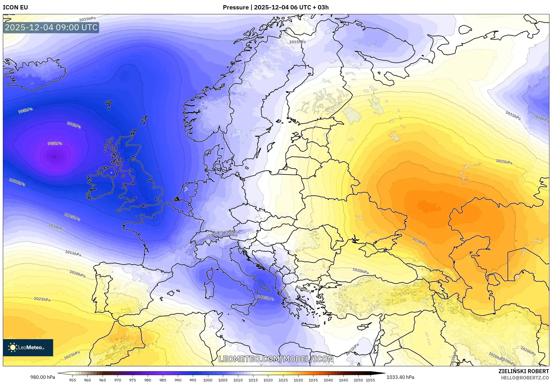 ICON model - Europe, Pressure