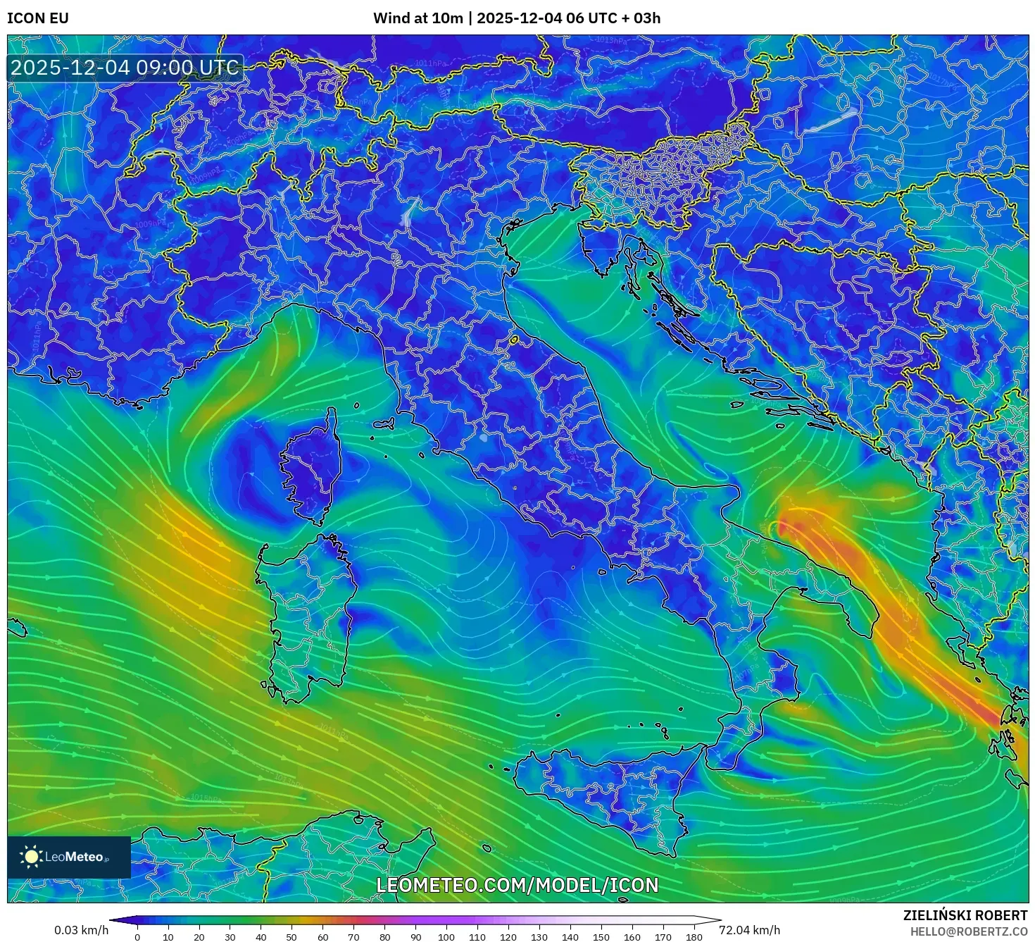 ICON model - Italy, Wind at 10m