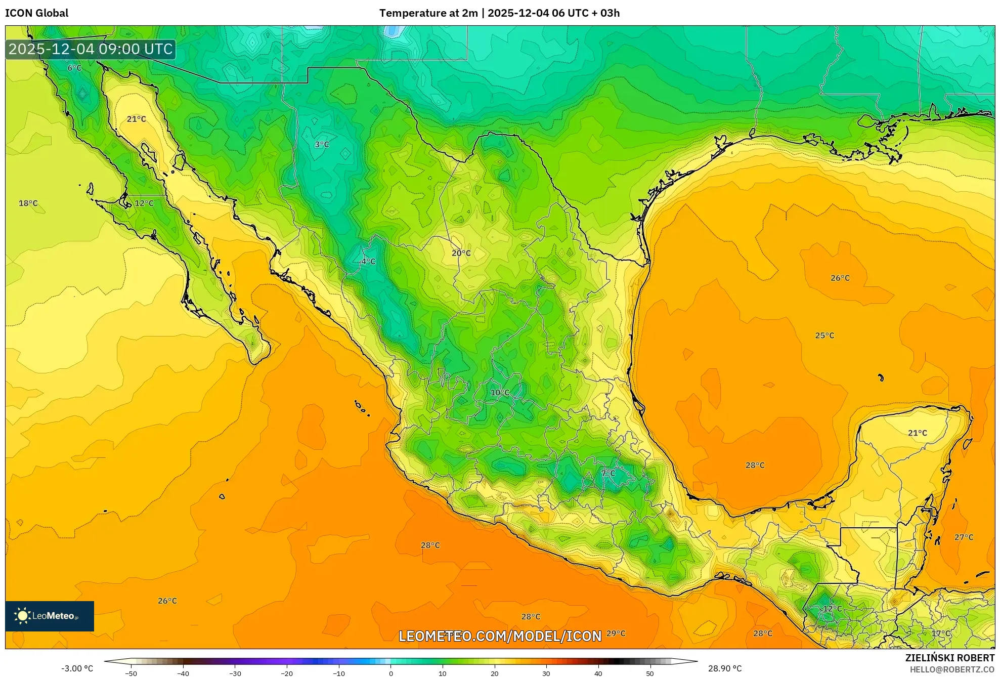 ICON model - Mexico, Temperature at 2m