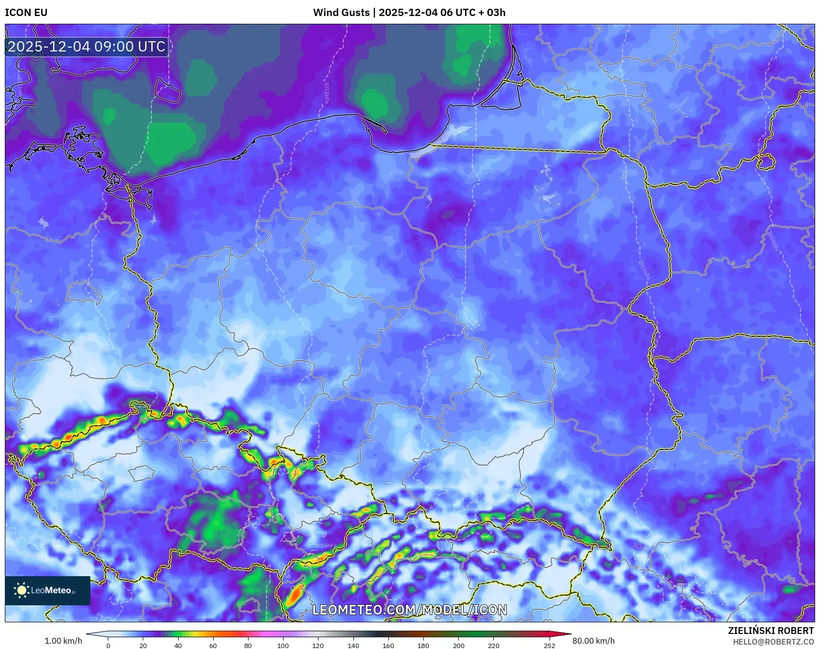 ICON model - Poland, Wind Gusts