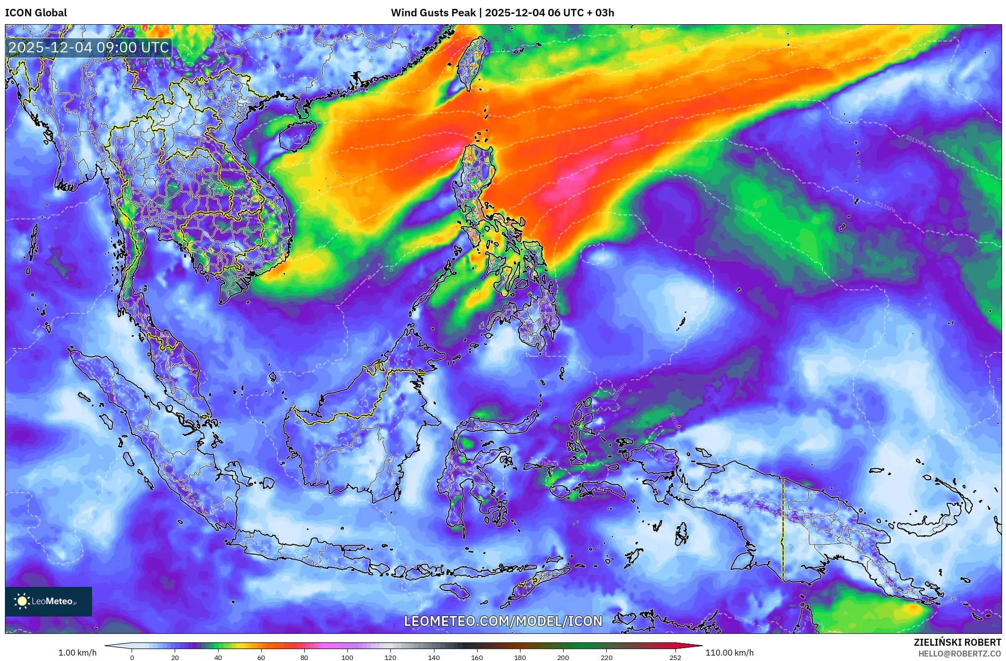 ICON model - South East Asia, Wind Gusts Peak