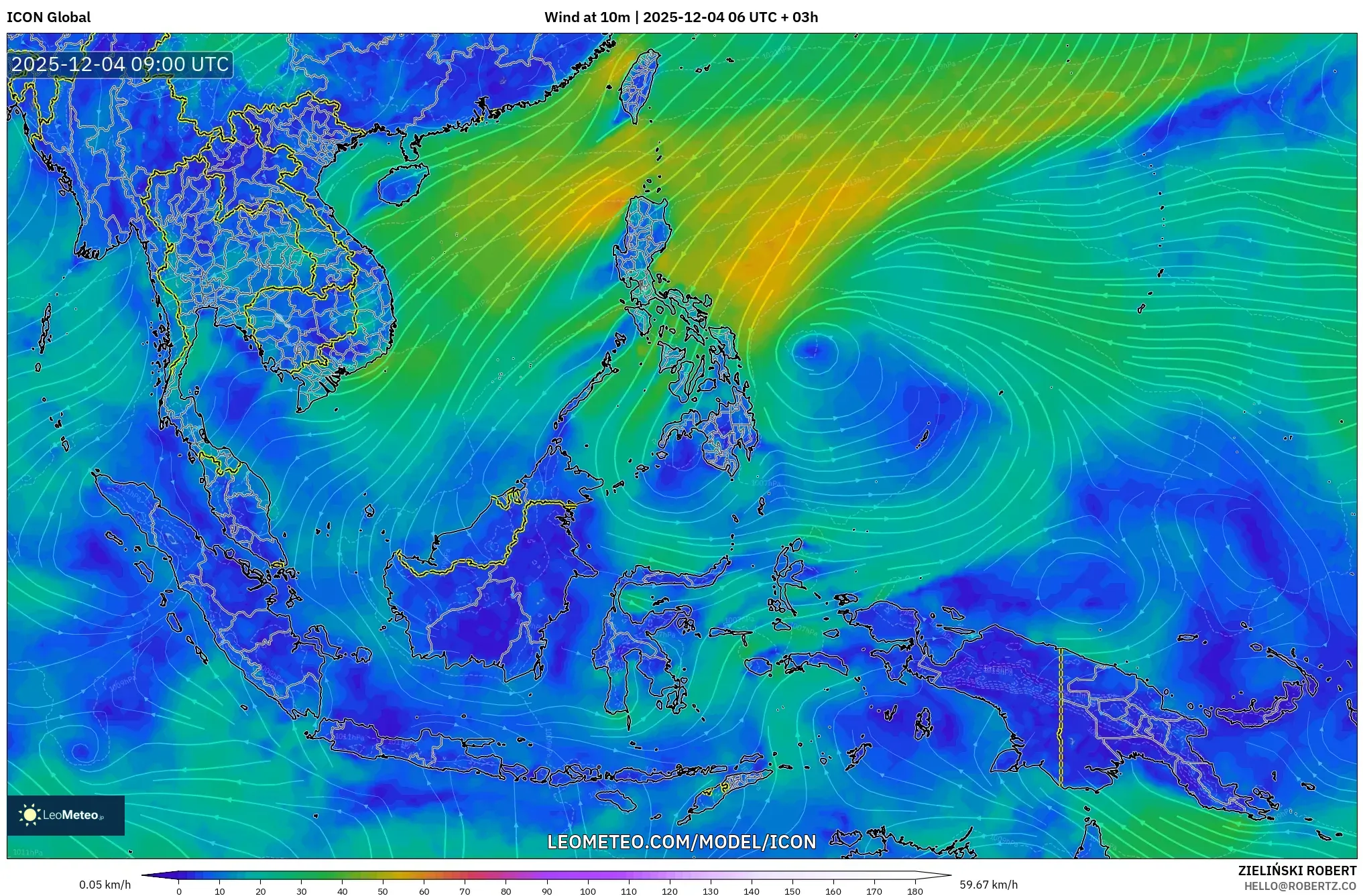 ICON model - South East Asia, Wind at 10m