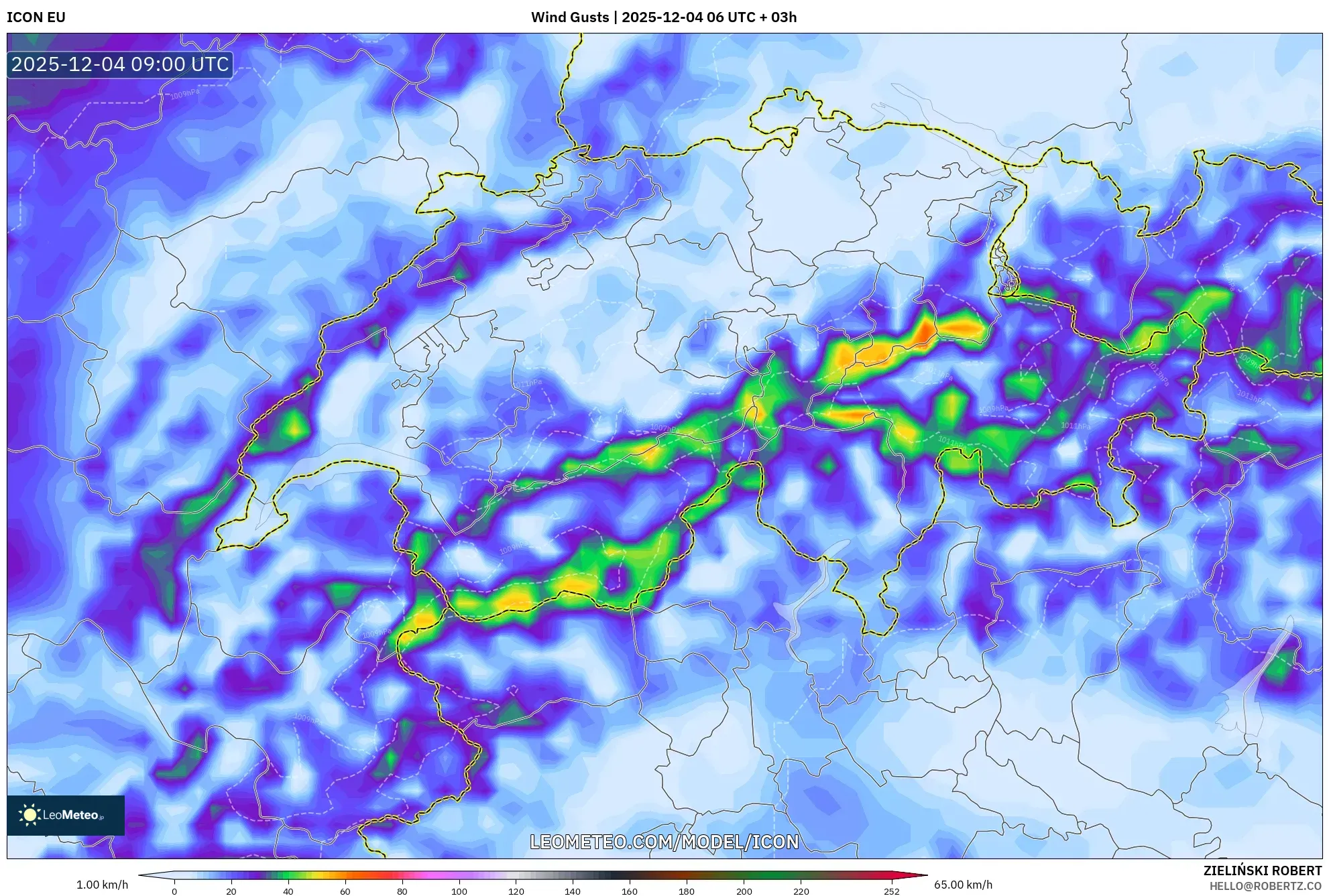 ICON model - Switzerland, Wind Gusts