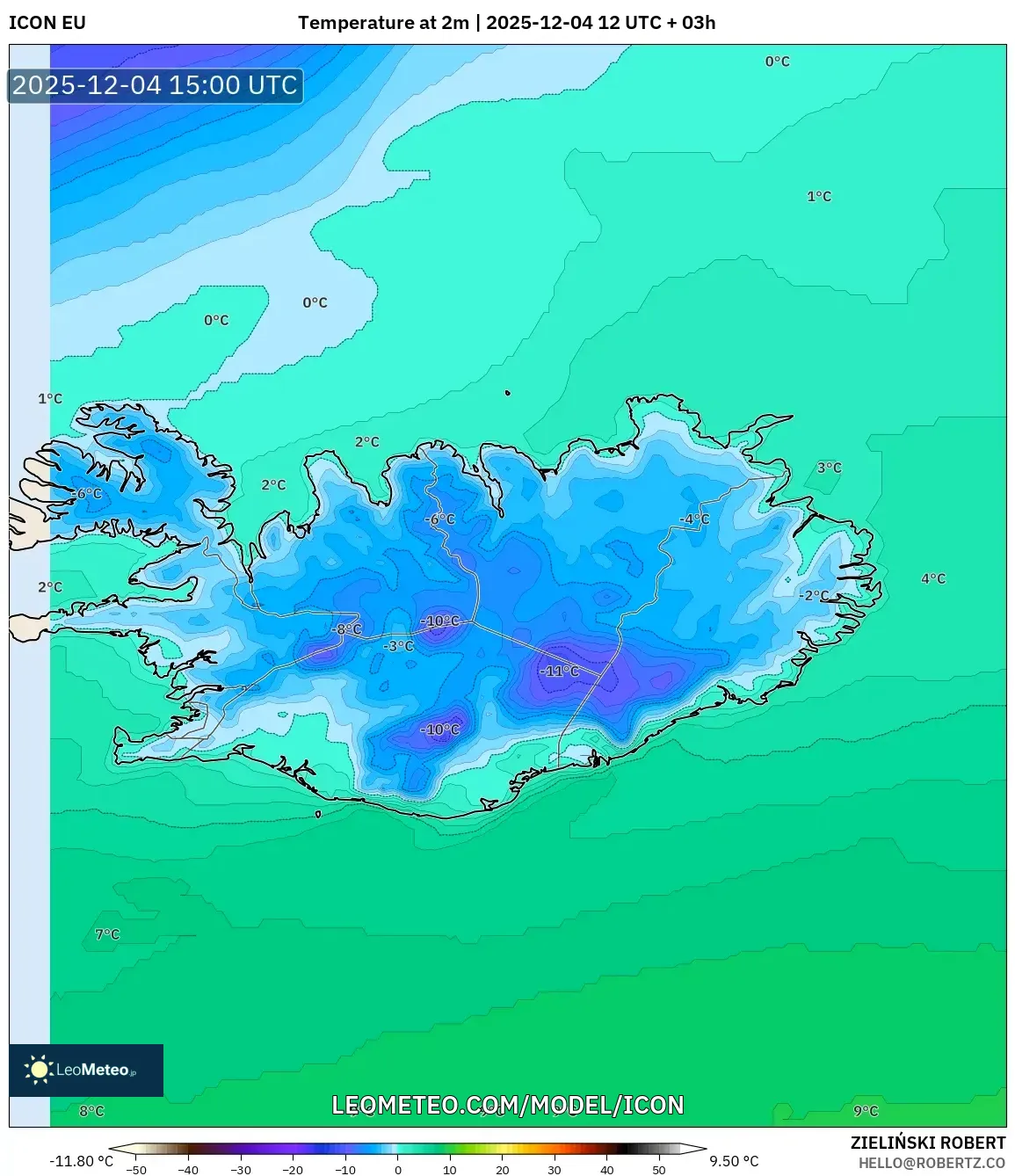 ICON model - Iceland, Temperature at 2m
