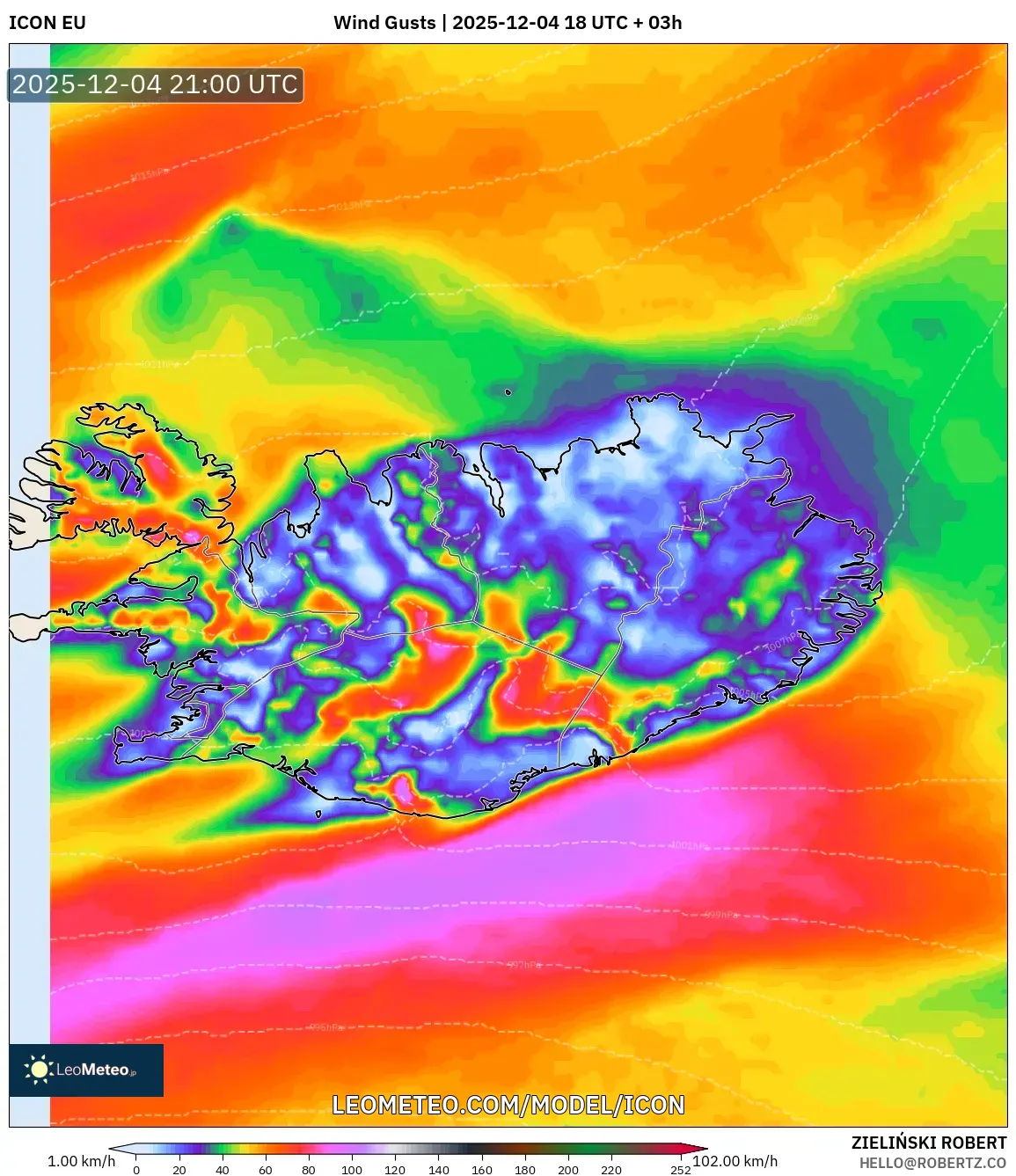 ICON model - Iceland, Wind Gusts