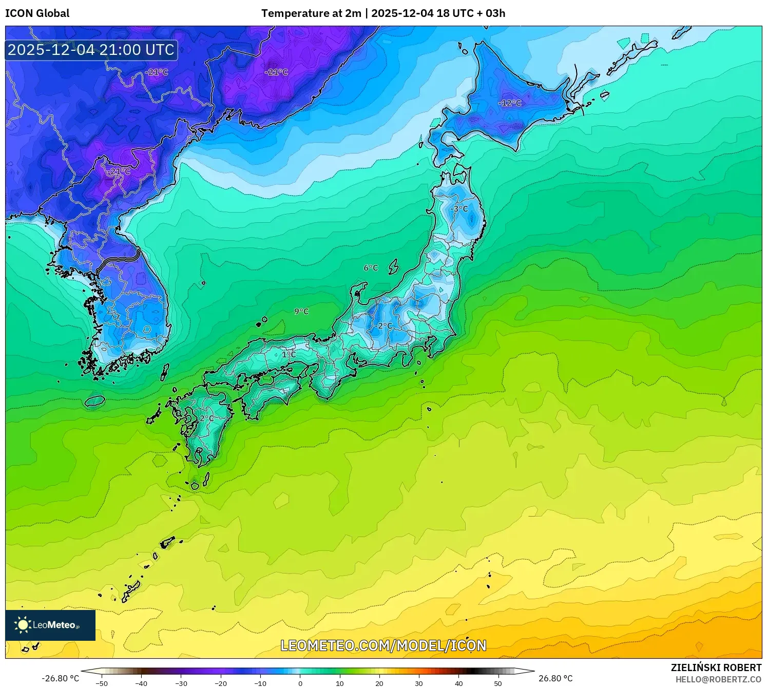 ICON model - Japan, Temperature at 2m