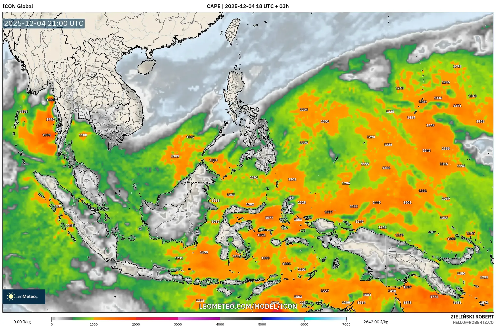 ICON model - South East Asia, CAPE