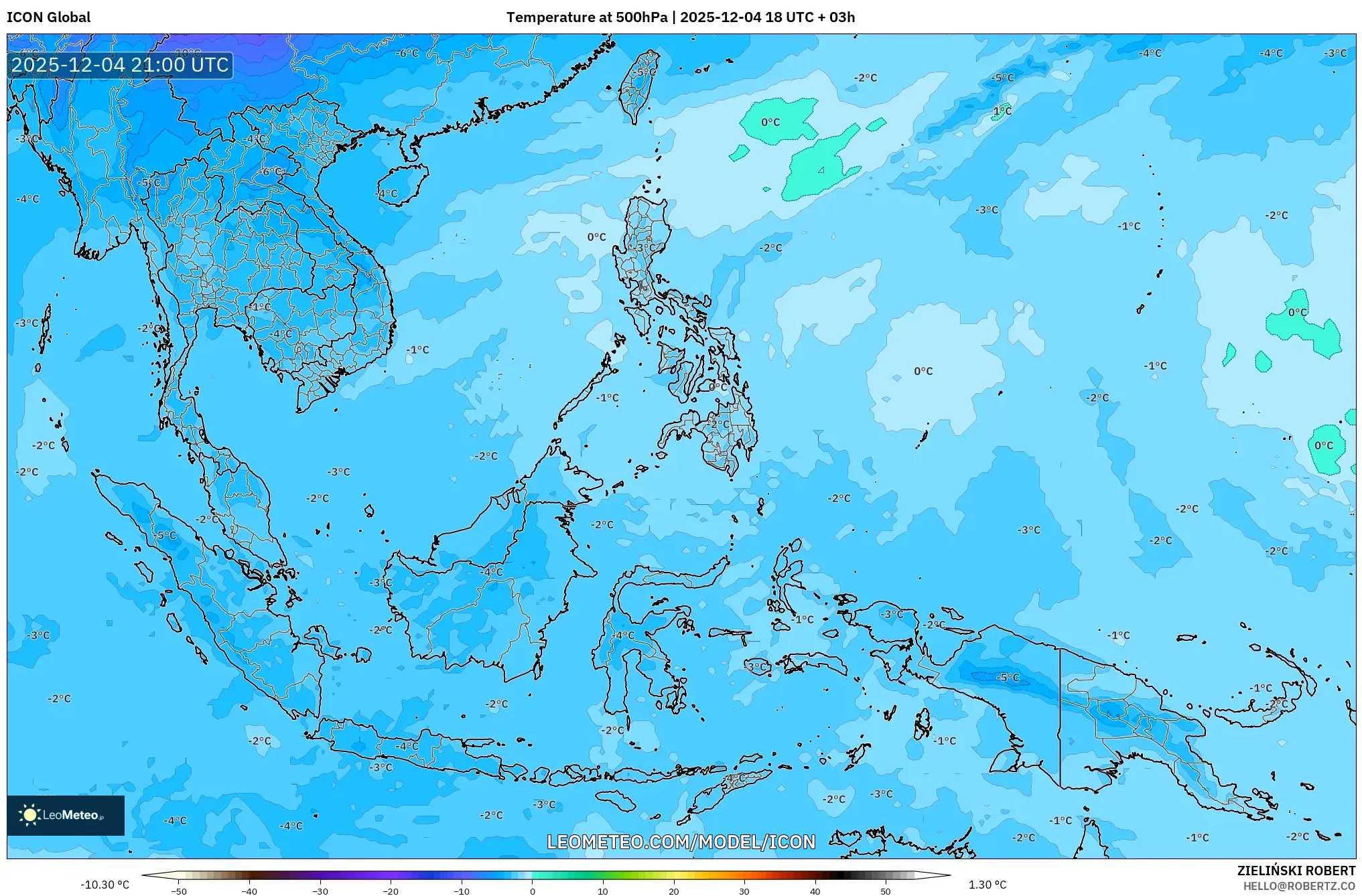 ICON model - South East Asia, Temperature at 500hPa