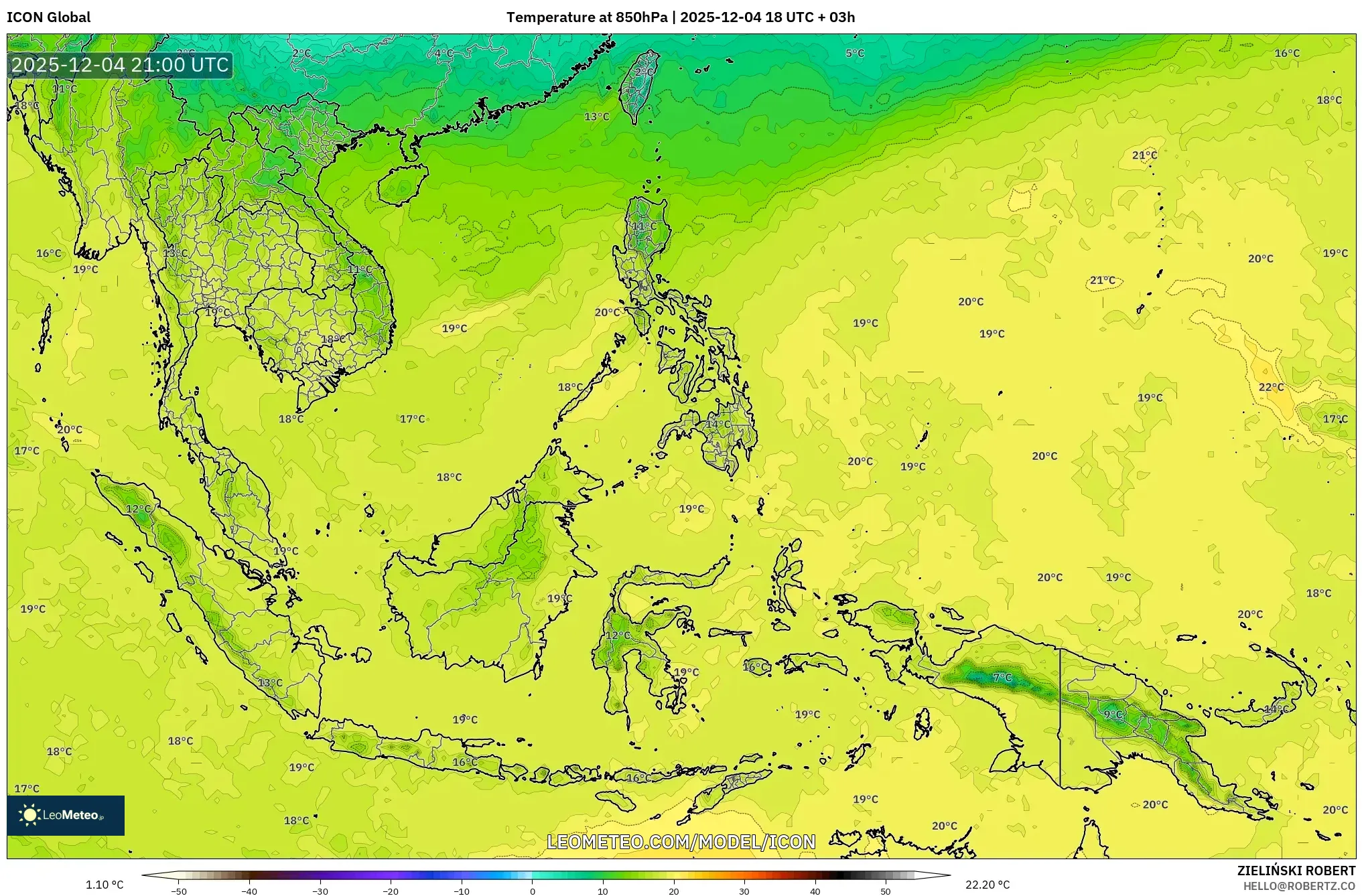 ICON model - South East Asia, Temperature at 850hPa