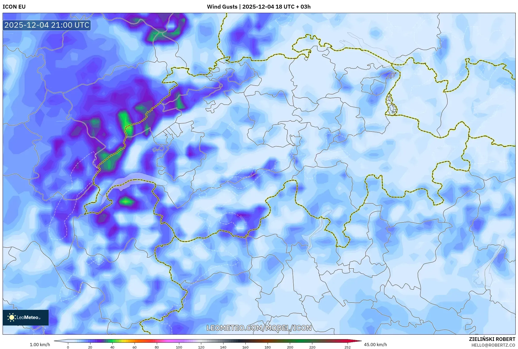 ICON model - Switzerland, Wind Gusts