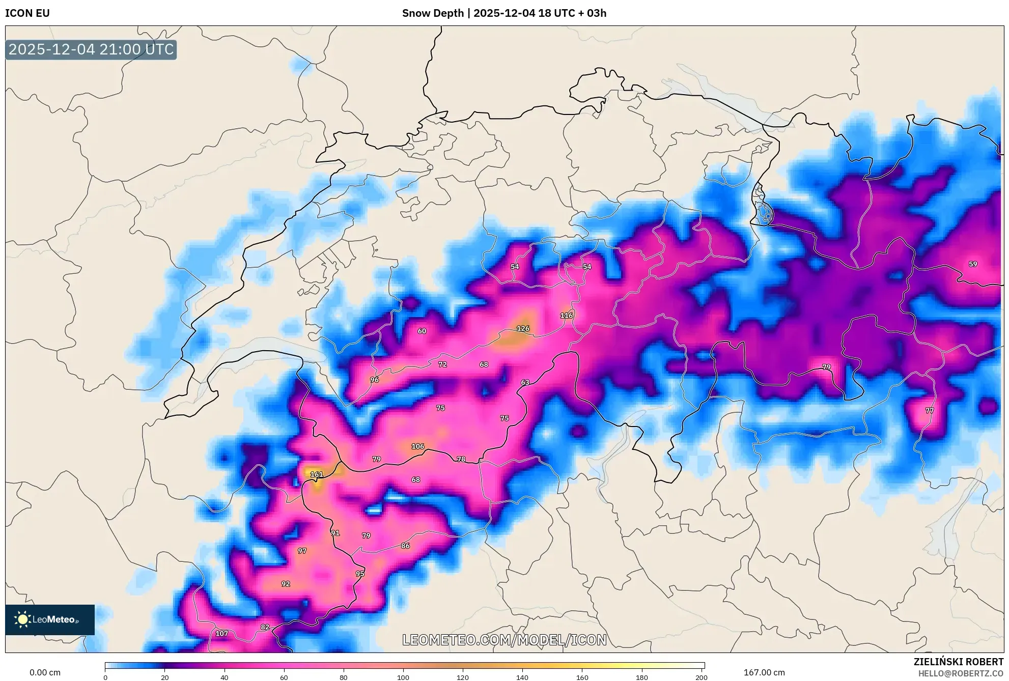 ICON model - Switzerland, Snow Depth