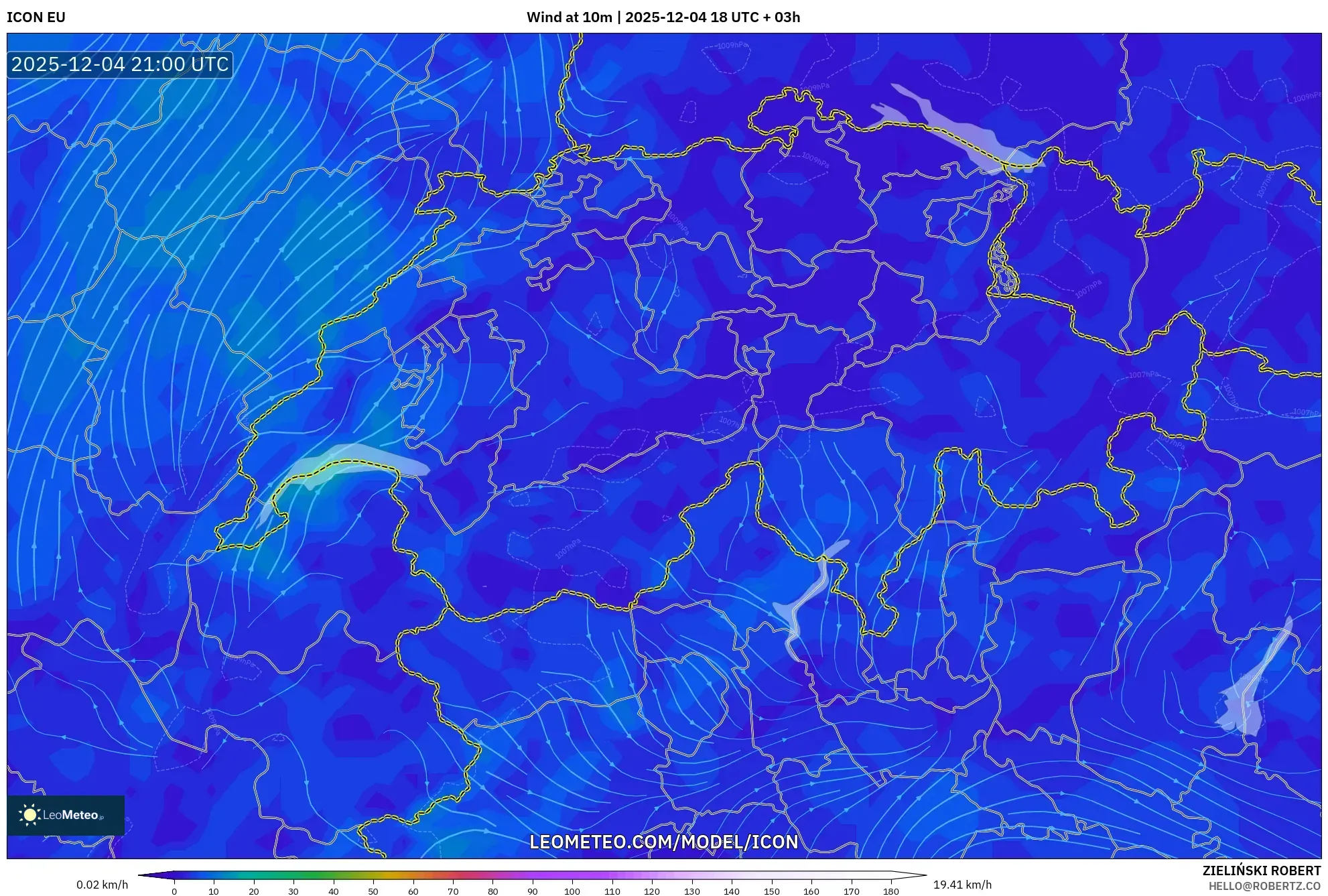 ICON model - Switzerland, Wind at 10m