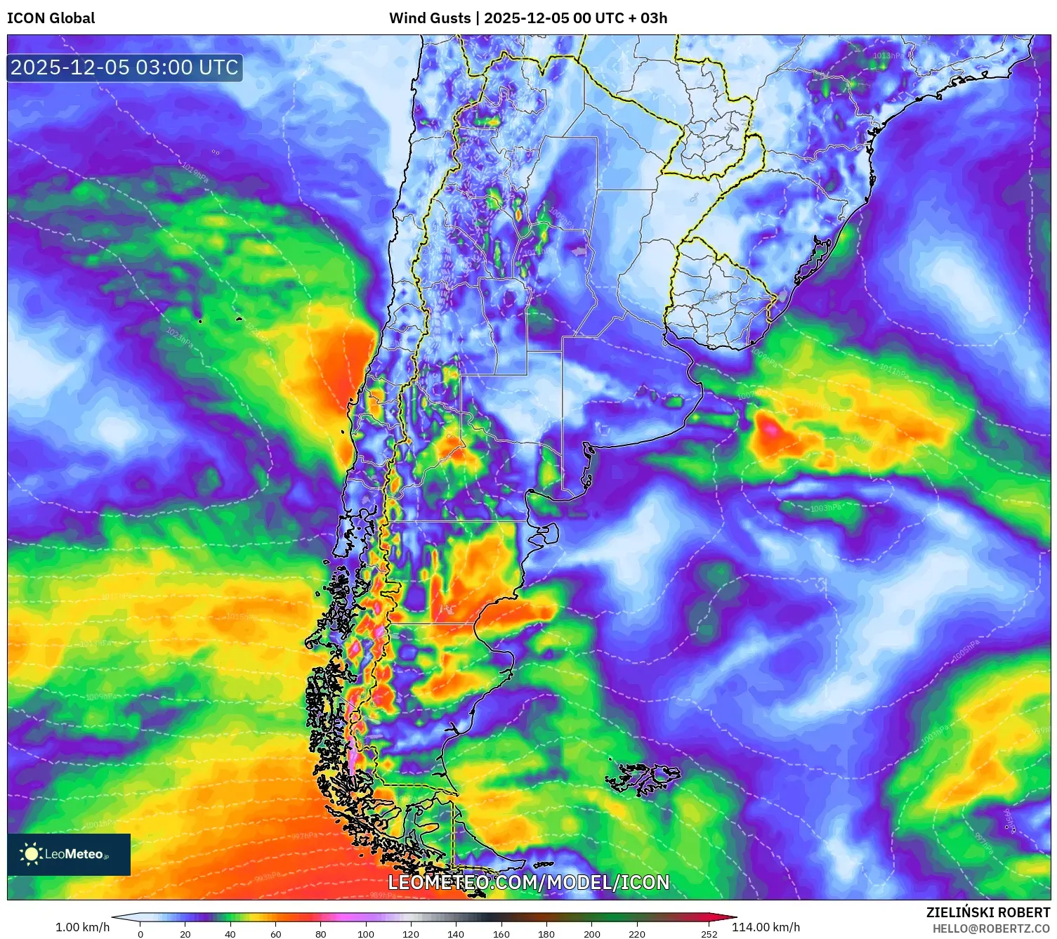 ICON model - Argentina, Wind Gusts