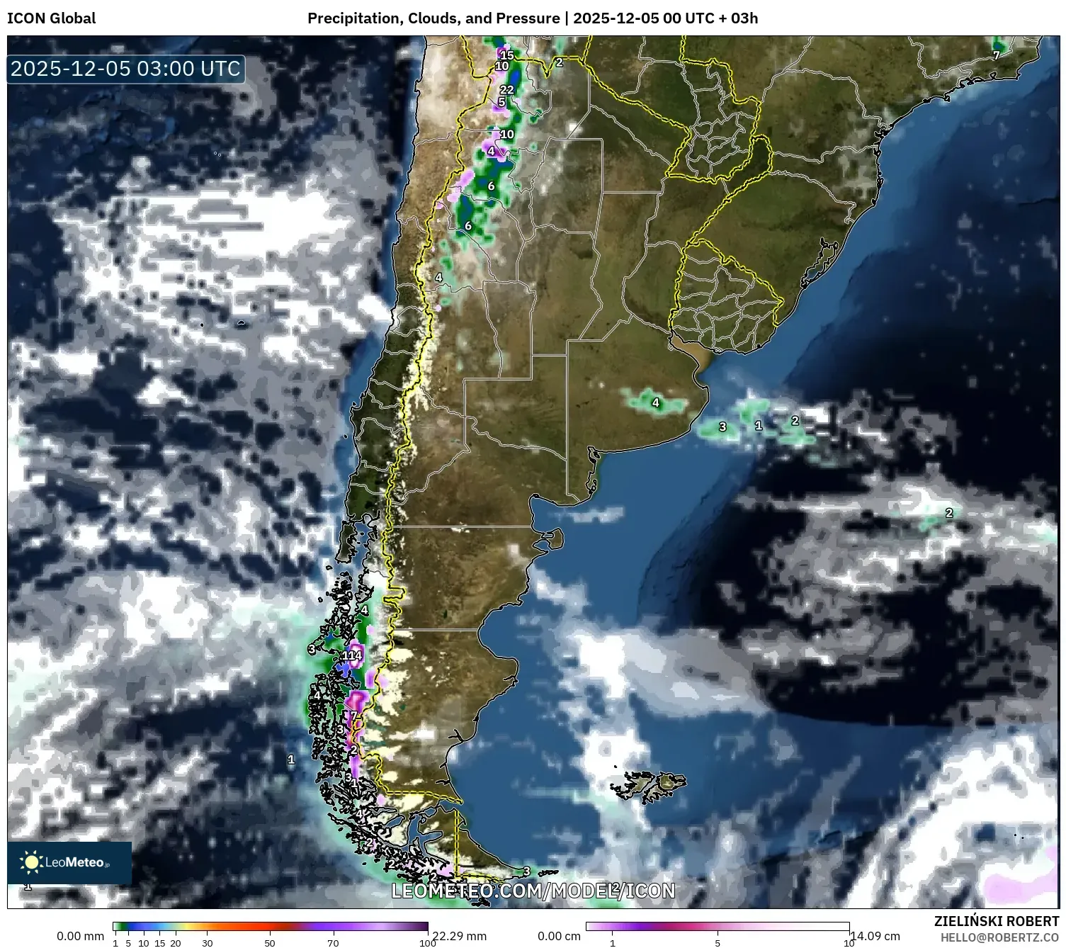 ICON model - Argentina, Precipitation, Clouds, and Pressure