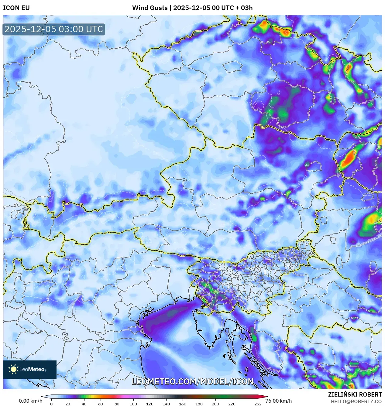 ICON model - Austria, Wind Gusts