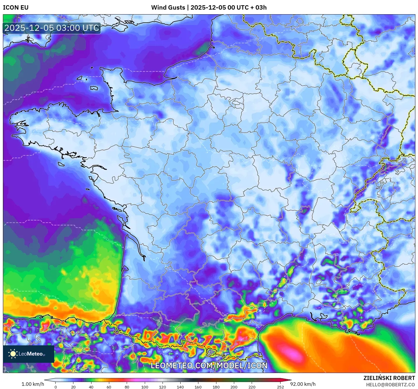 ICON model - France, Wind Gusts