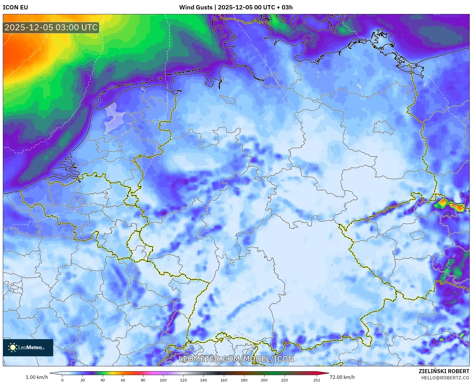 ICON model - Germany, Wind Gusts