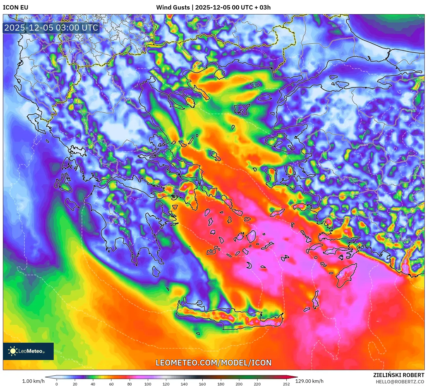 ICON model - Greece, Wind Gusts