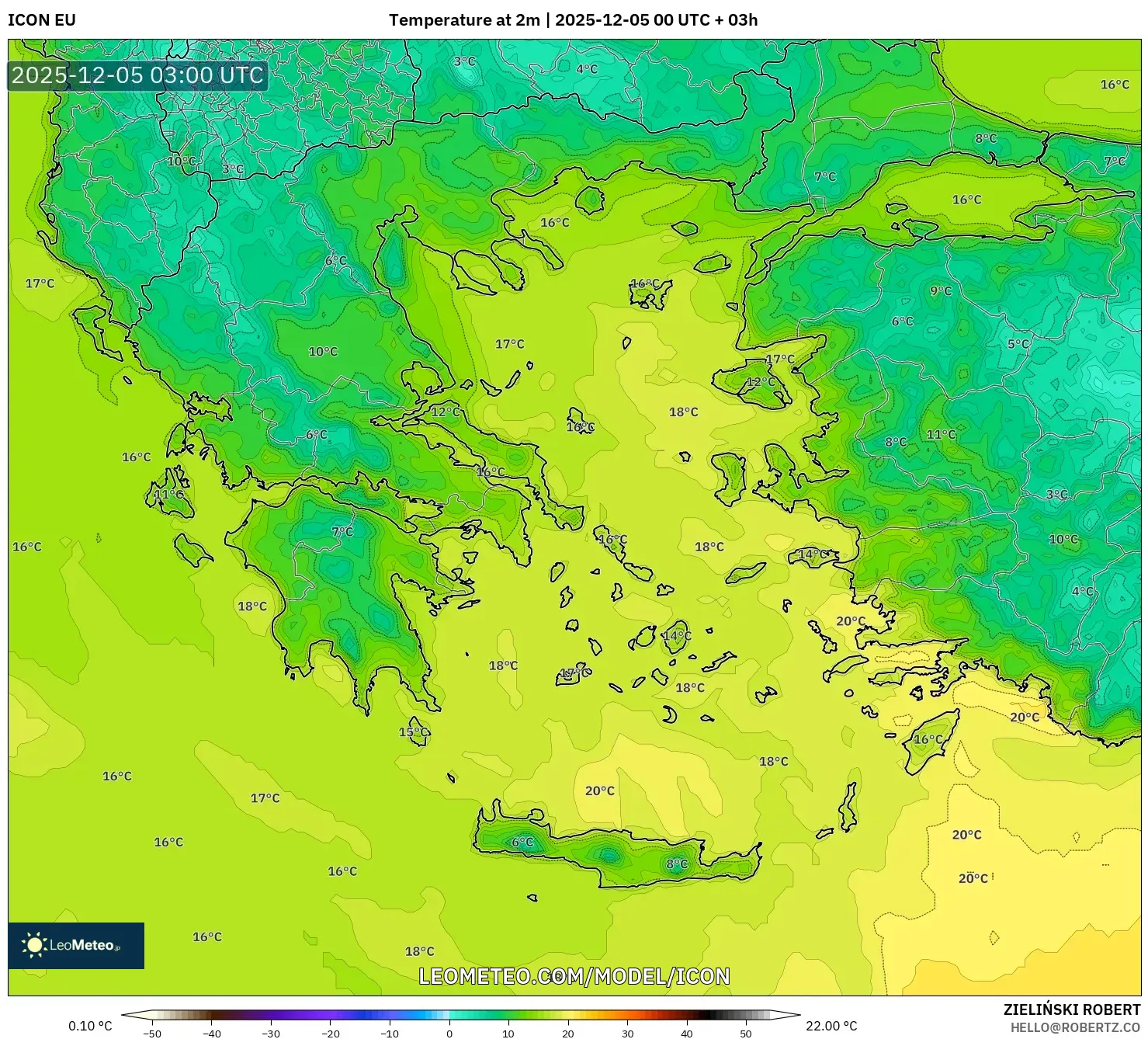 ICON model - Greece, Temperature at 2m
