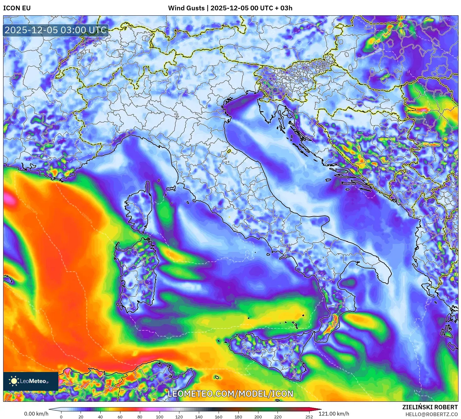 ICON model - Italy, Wind Gusts