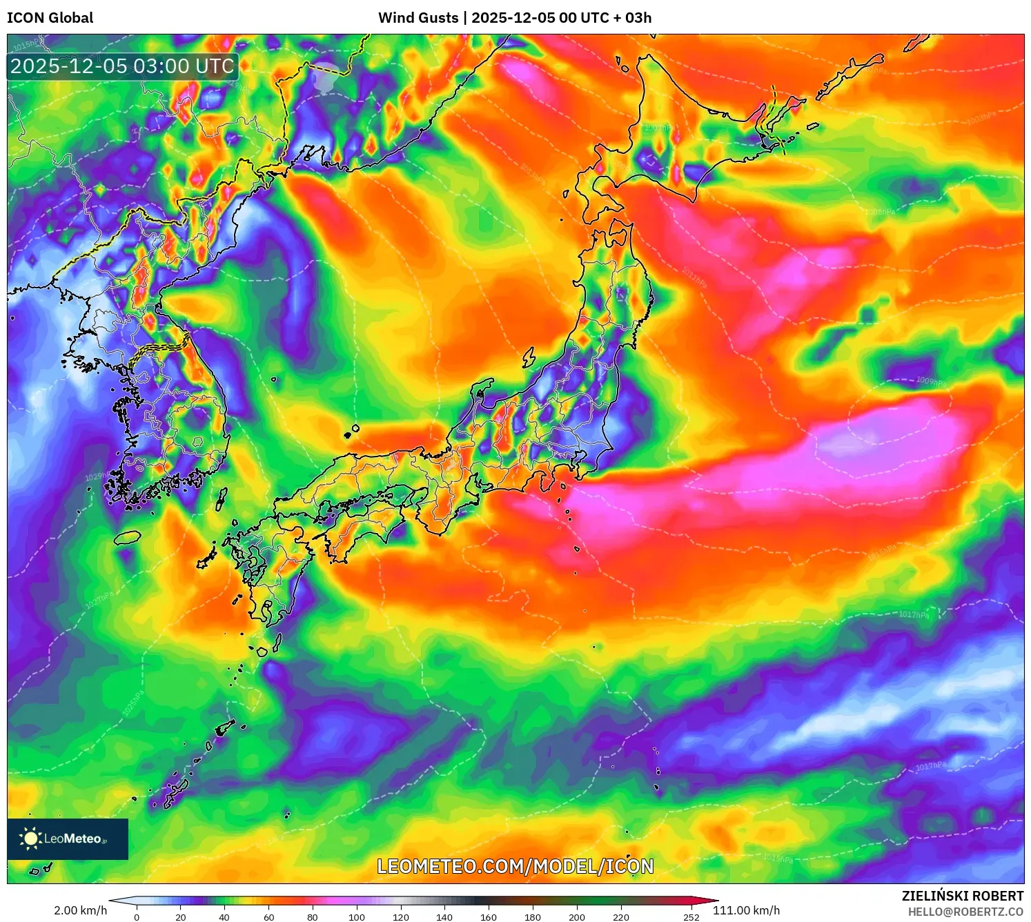 ICON model - Japan, Wind Gusts