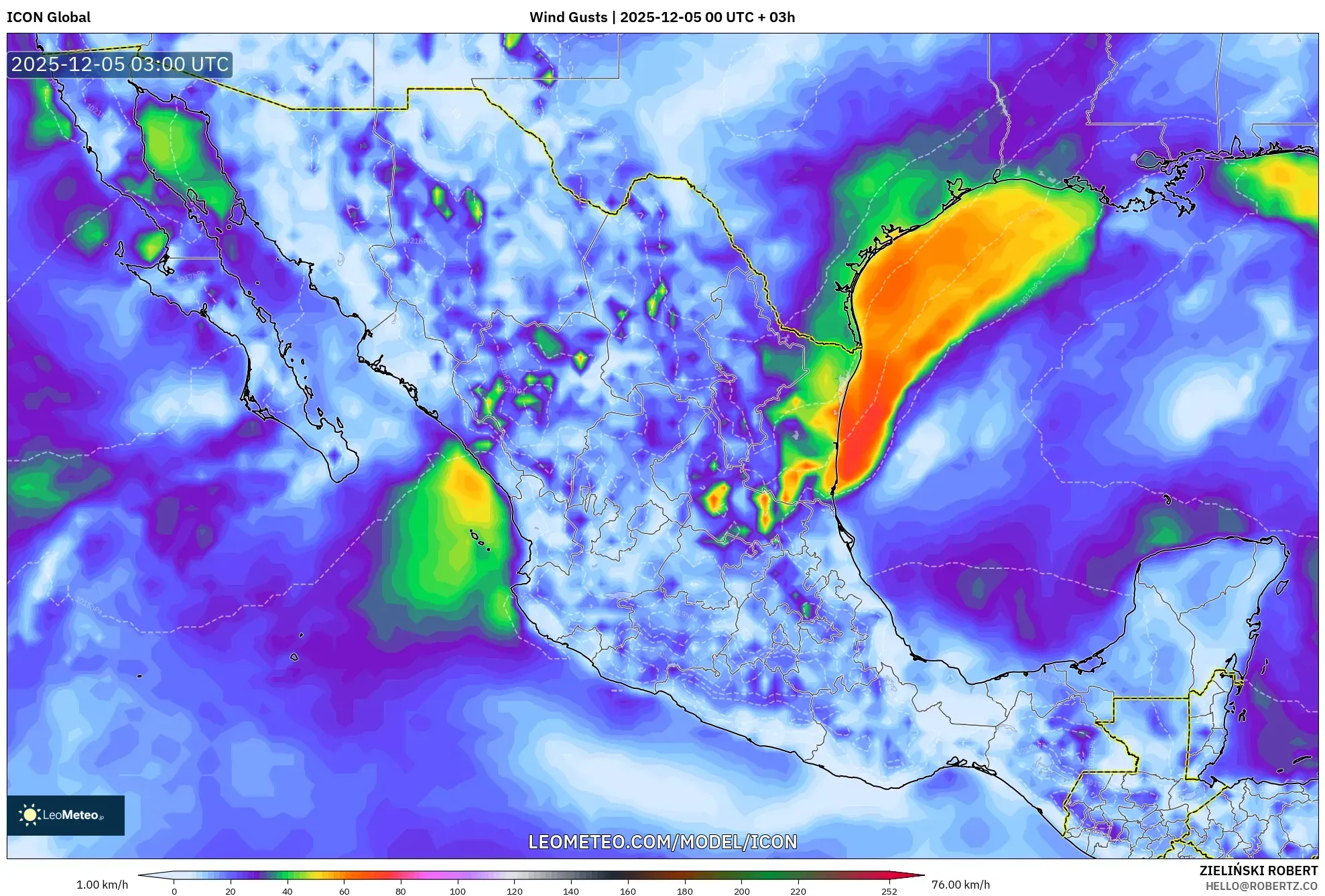 ICON model - Mexico, Wind Gusts