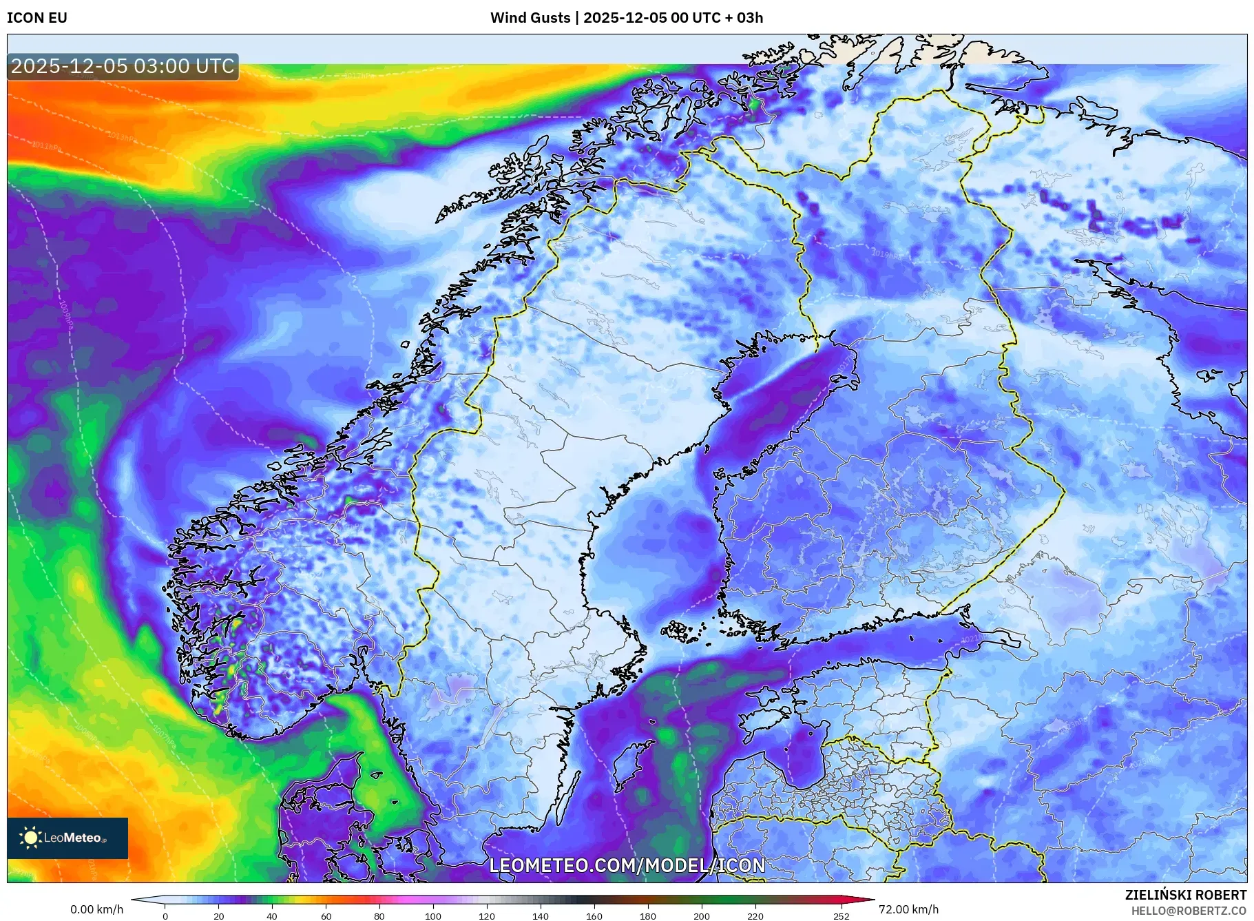 ICON model - Scandinavia, Wind Gusts