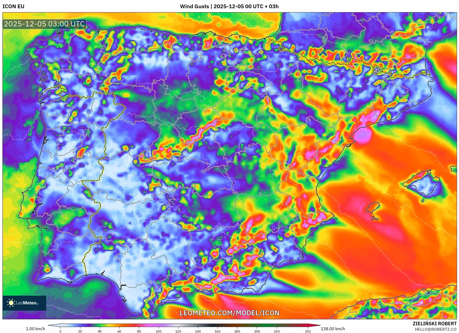 ICON model - Spain, Wind Gusts