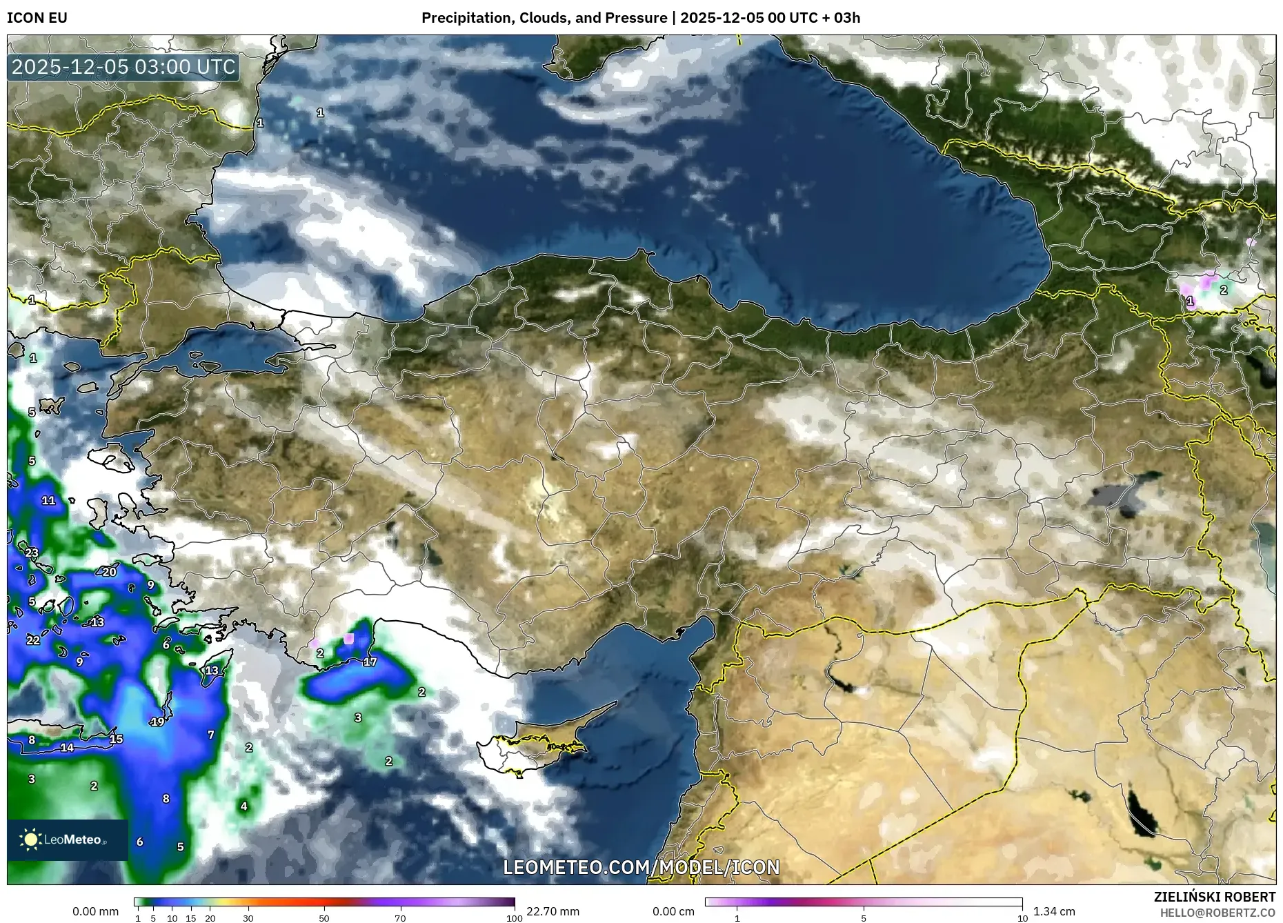 ICON model - Turkey, Precipitation, Clouds, and Pressure