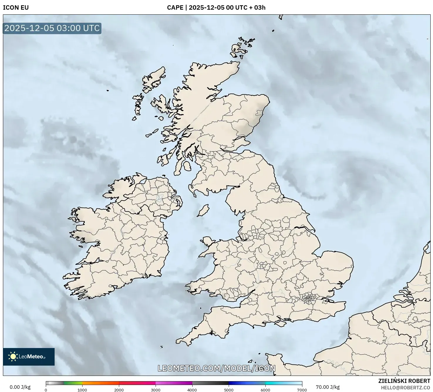ICON model - United Kingdom, CAPE