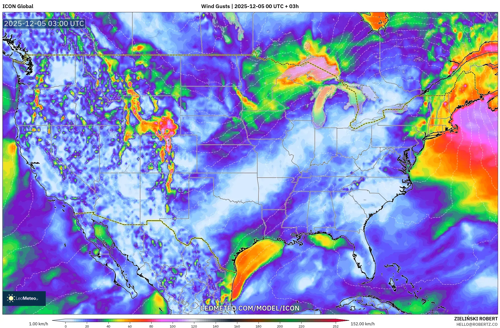 ICON model - United States, Wind Gusts