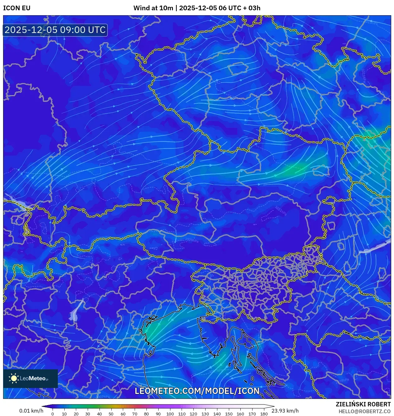 ICON model - Austria, Wind at 10m
