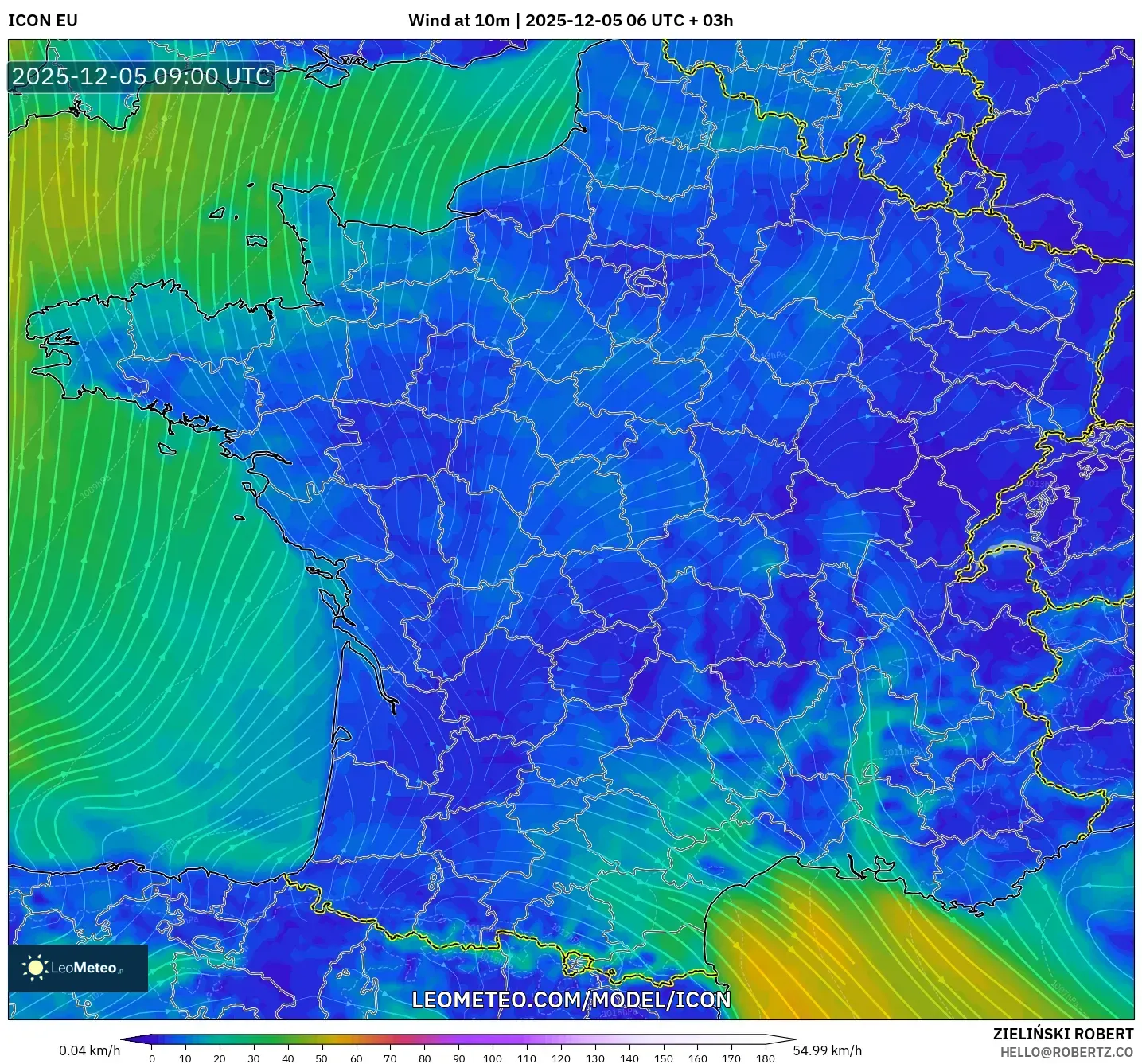 ICON model - France, Wind at 10m