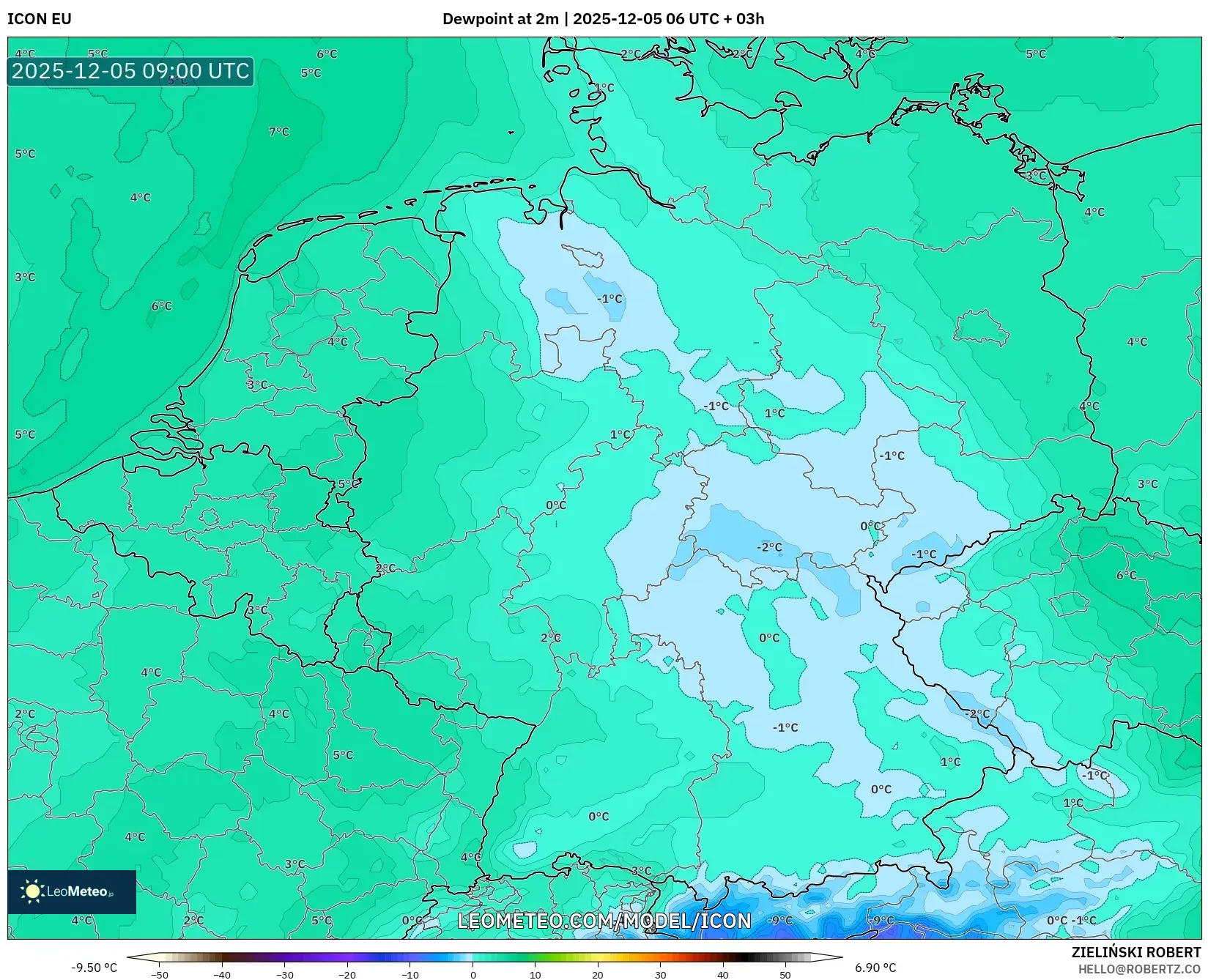 ICON model - Germany, Dewpoint at 2m