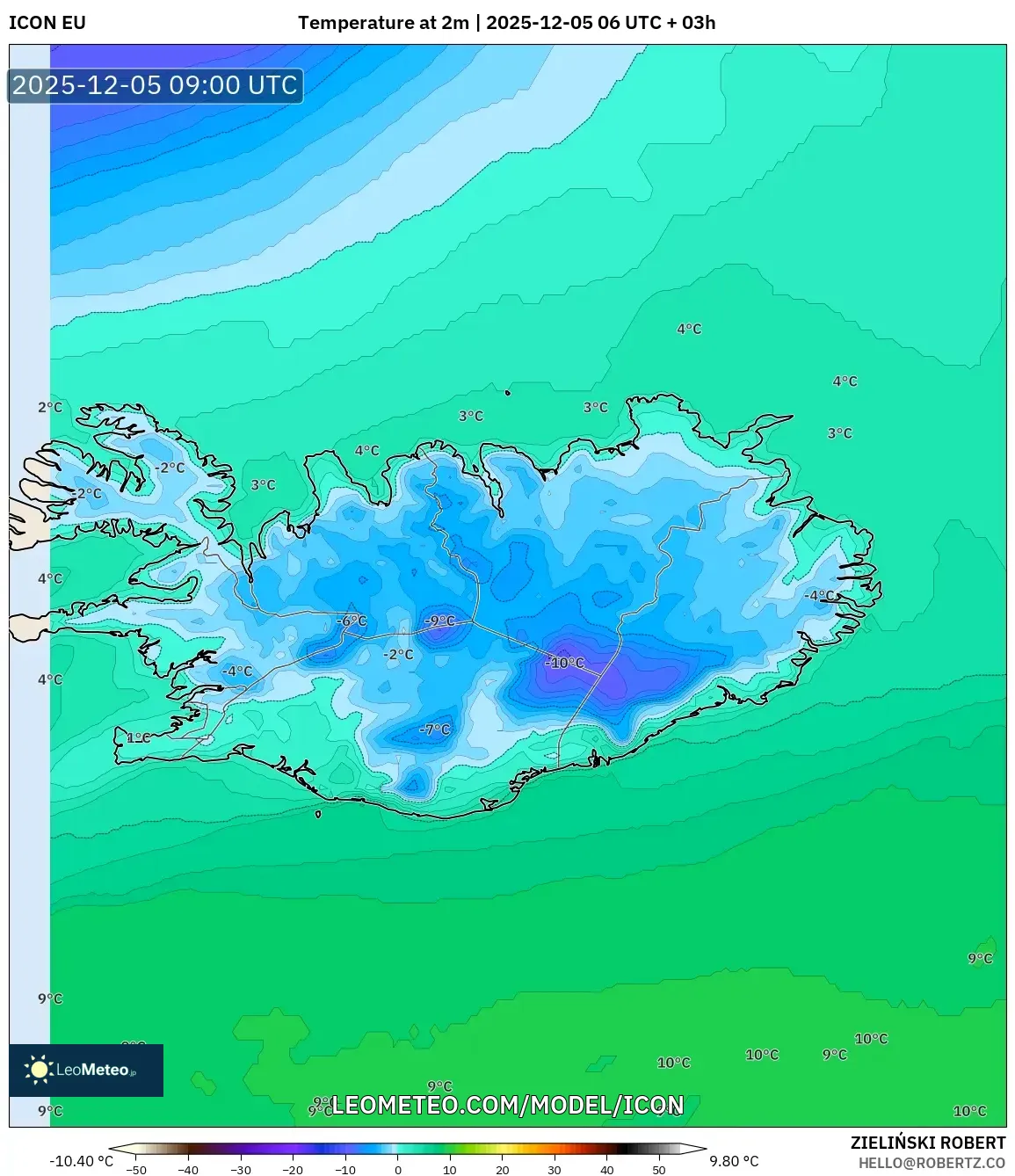 ICON model - Iceland, Temperature at 2m