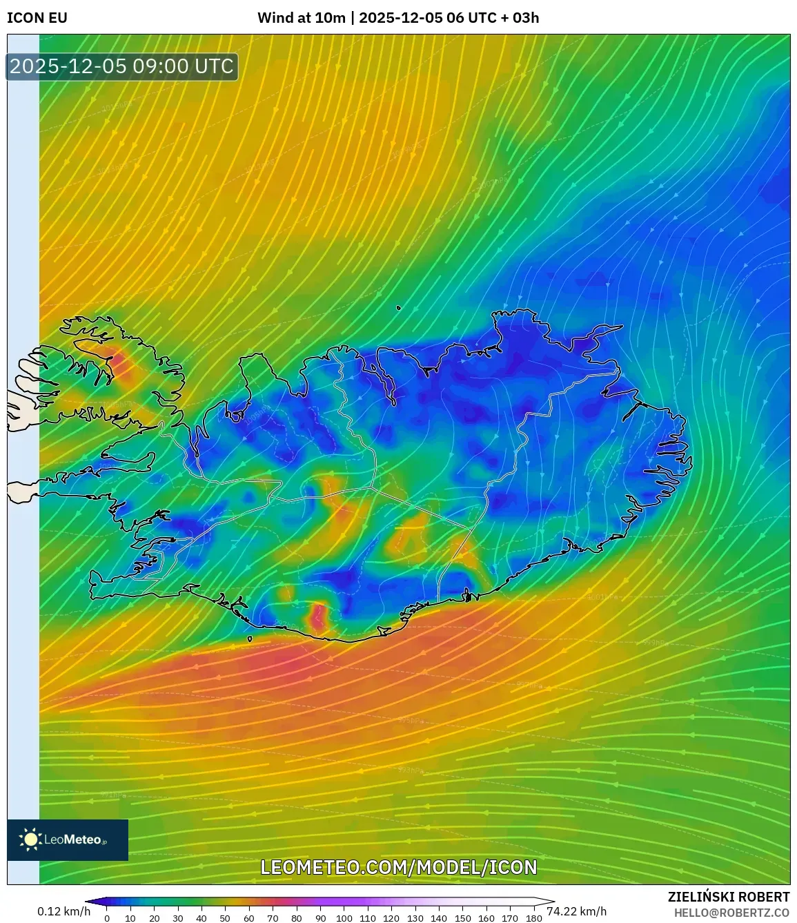 ICON model - Iceland, Wind at 10m